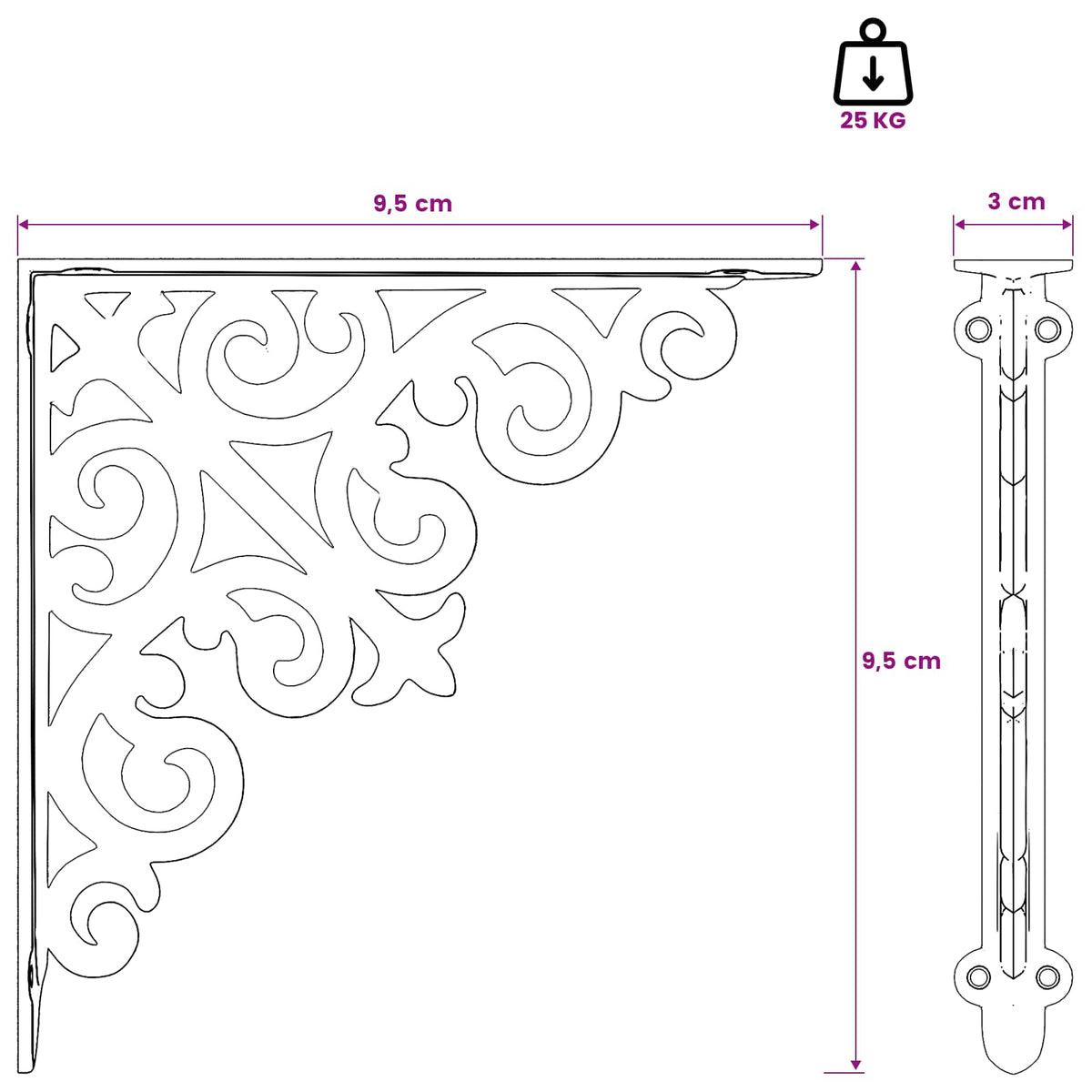 Supporti per mensole da parete 12 pz Nero 9,5 x 9,5 x 3 cm | homemem39
