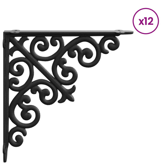 Supporti per mensole da parete 12 pz Nero 9,5 x 9,5 x 3 cm | homemem39