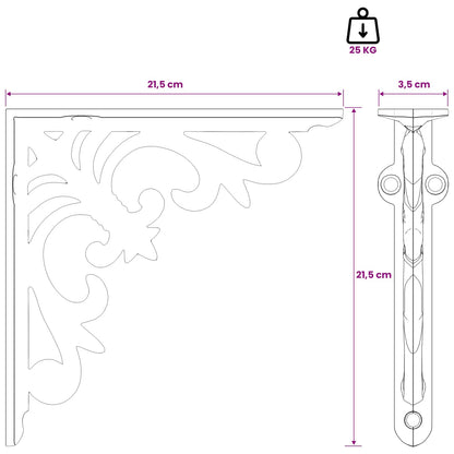 Supporti per mensole da parete 2 pz Nero 21.5 x 21.5 x 3.5 cm | homemem39