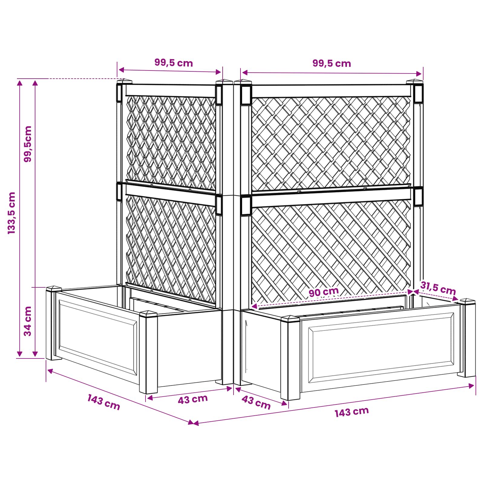 Vaso Grande con Direzione 2 pcs Grigio 143 x 143 x 133,5 cm PP | homemem39