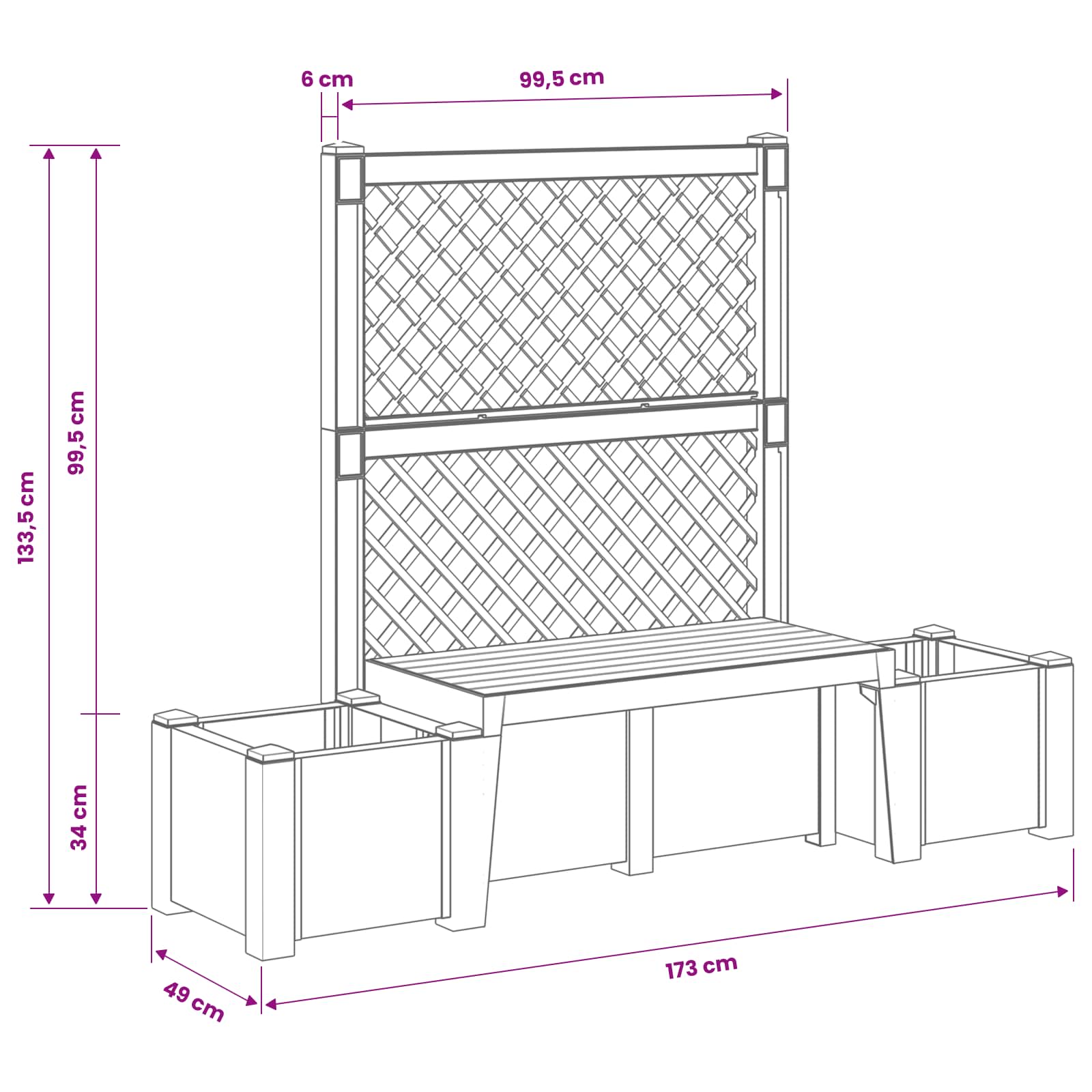 Panchina da Giardino Kopenhagen Antracite 173 x 49 x 135,5 cm | homemem39