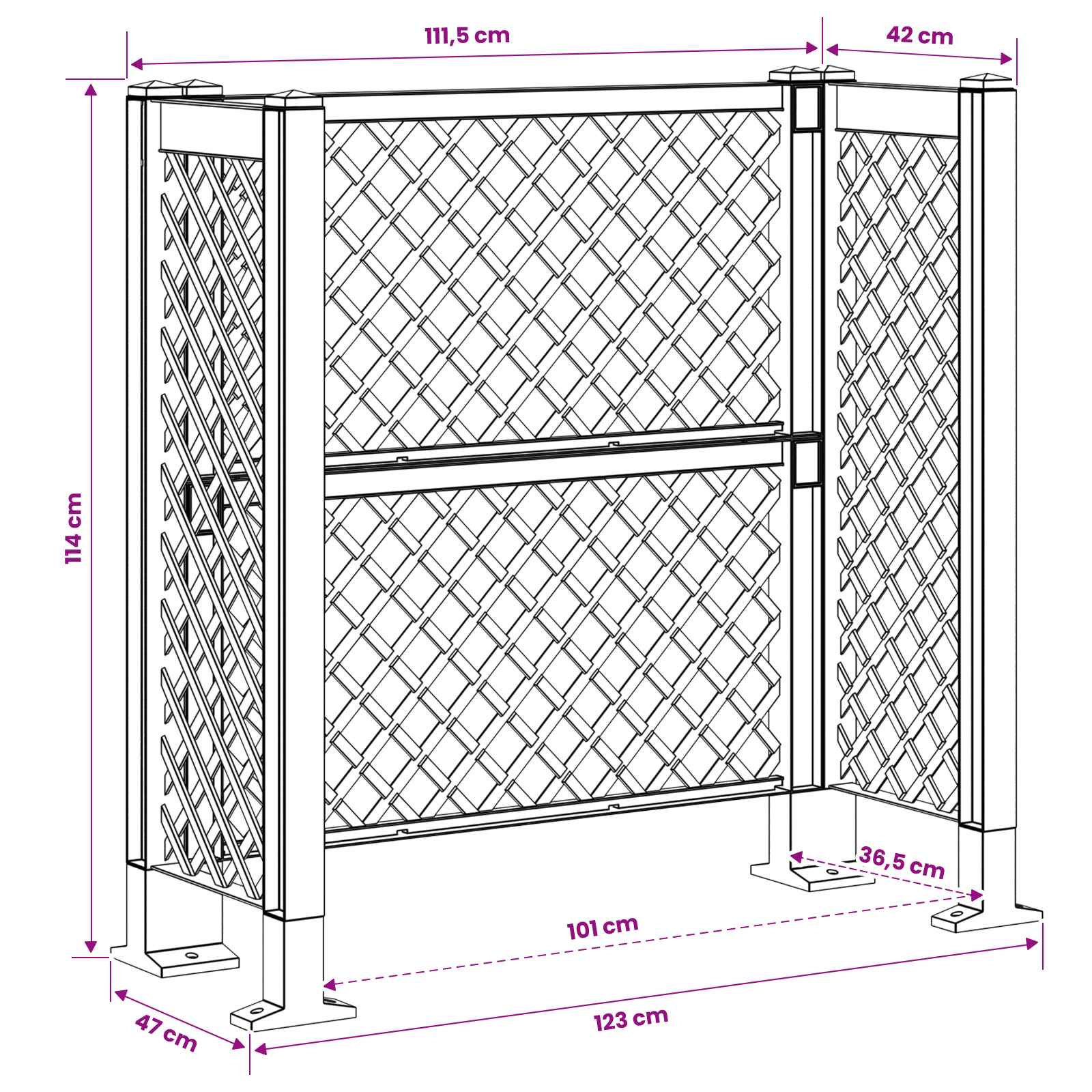 Trellis per Cestino Antracite 123 x 47 x 114 cm PP | homemem39