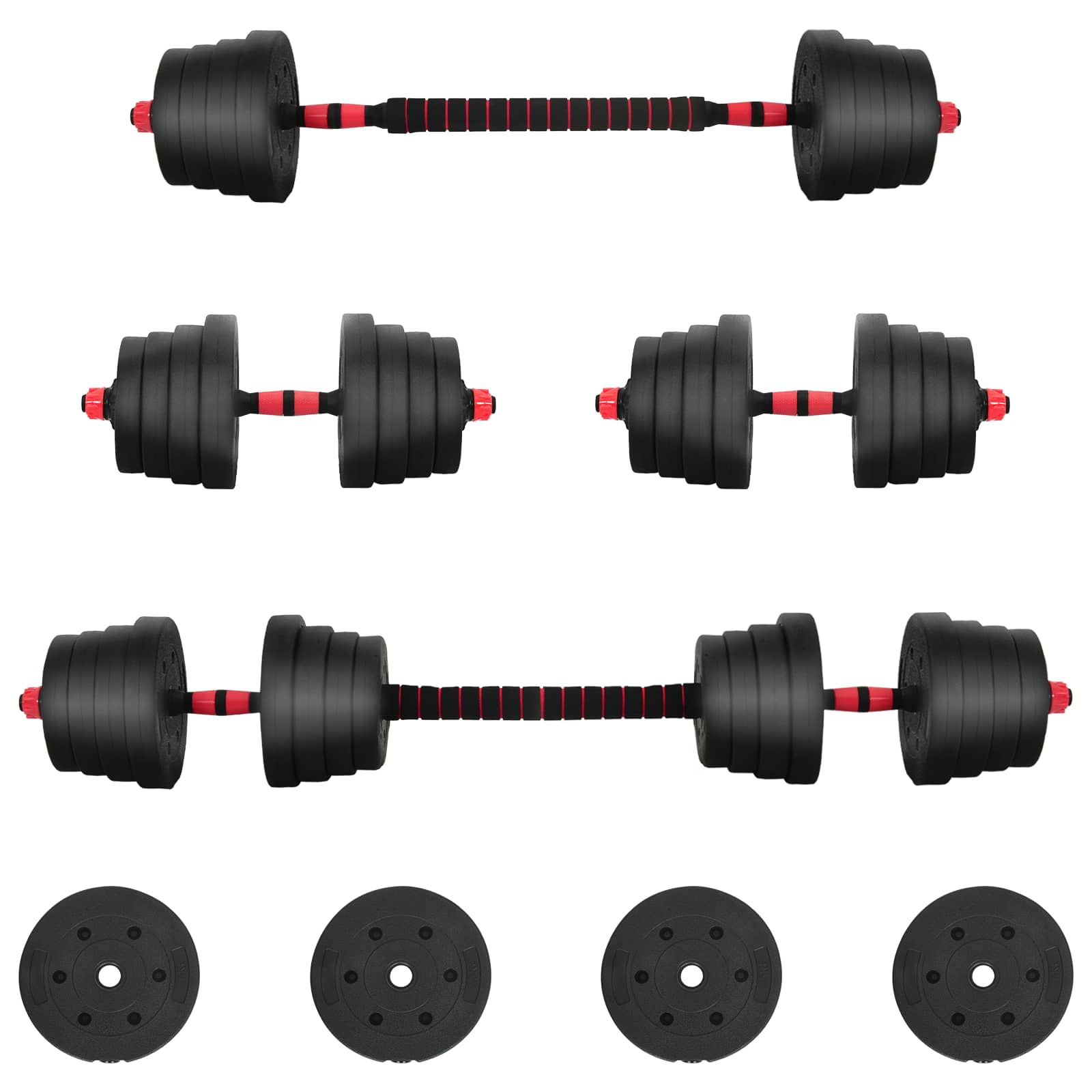 Set di Manubri 2-in-1 40kg Nero e Rosso | homemem39