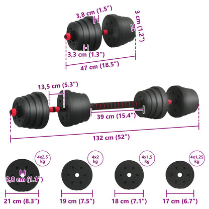 Set di Manubri 2-in-1 40kg Nero e Rosso | homemem39