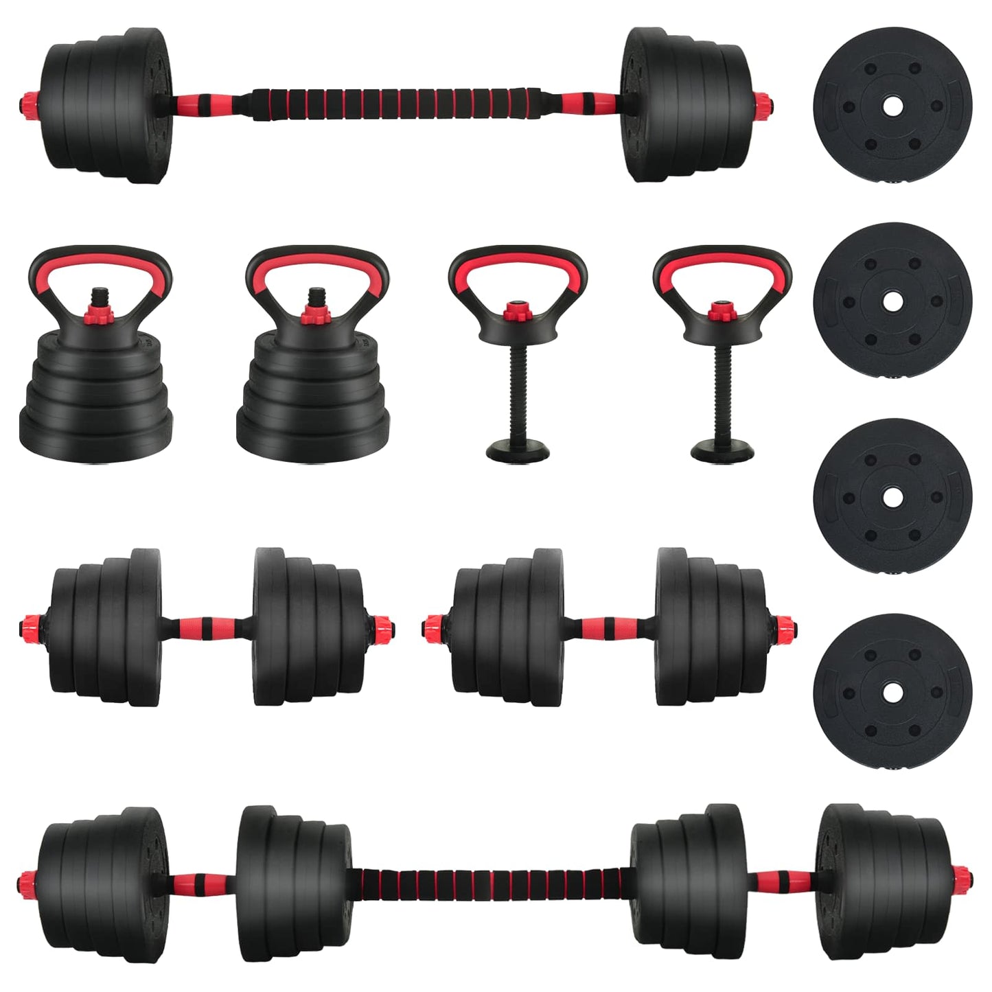 Set di Manubri 4-in-1 40kg Nero e Rosso | homemem39