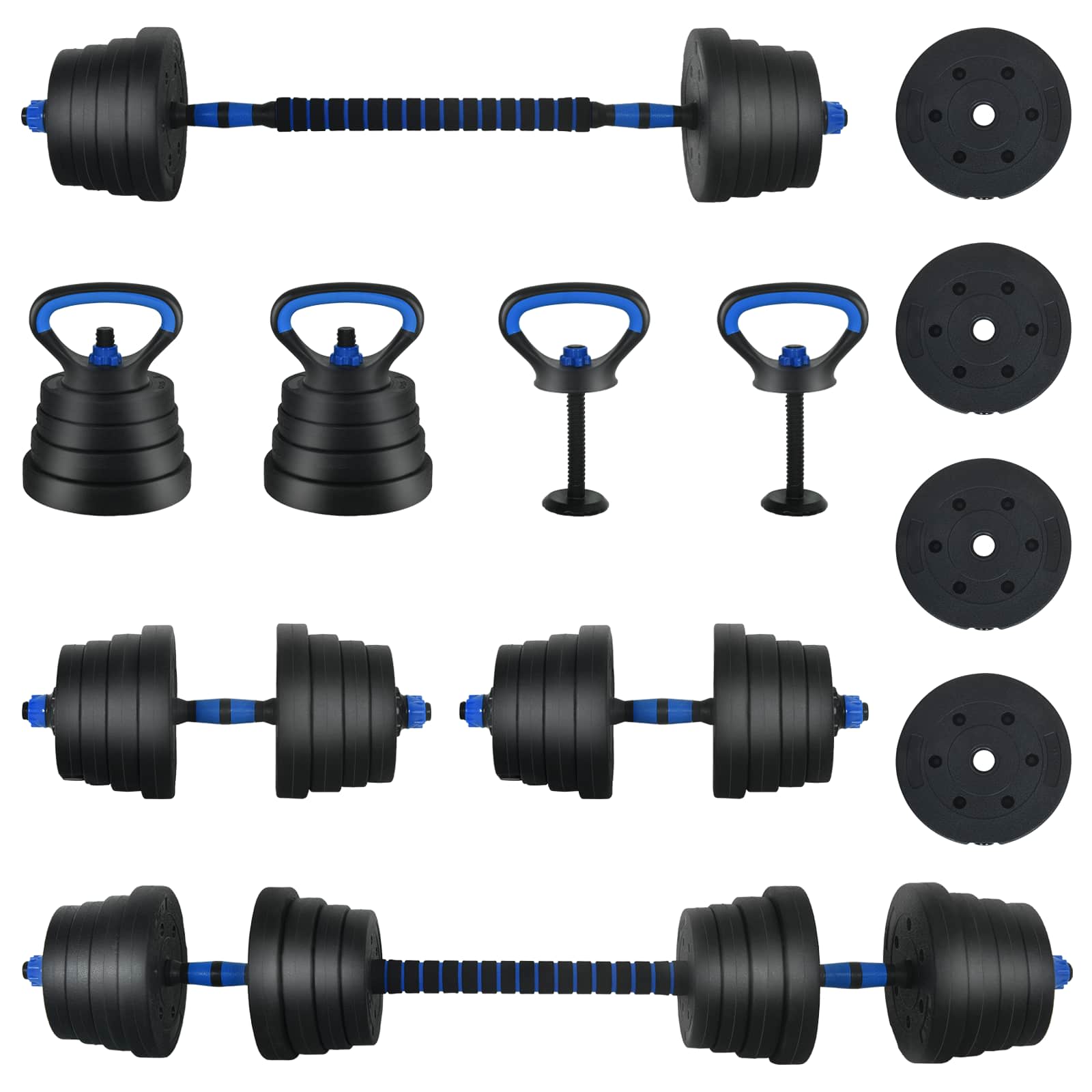 Set di Manubri 4-in-1 40kg Nero e Blu Cemento e sabbia di ferro | homemem39