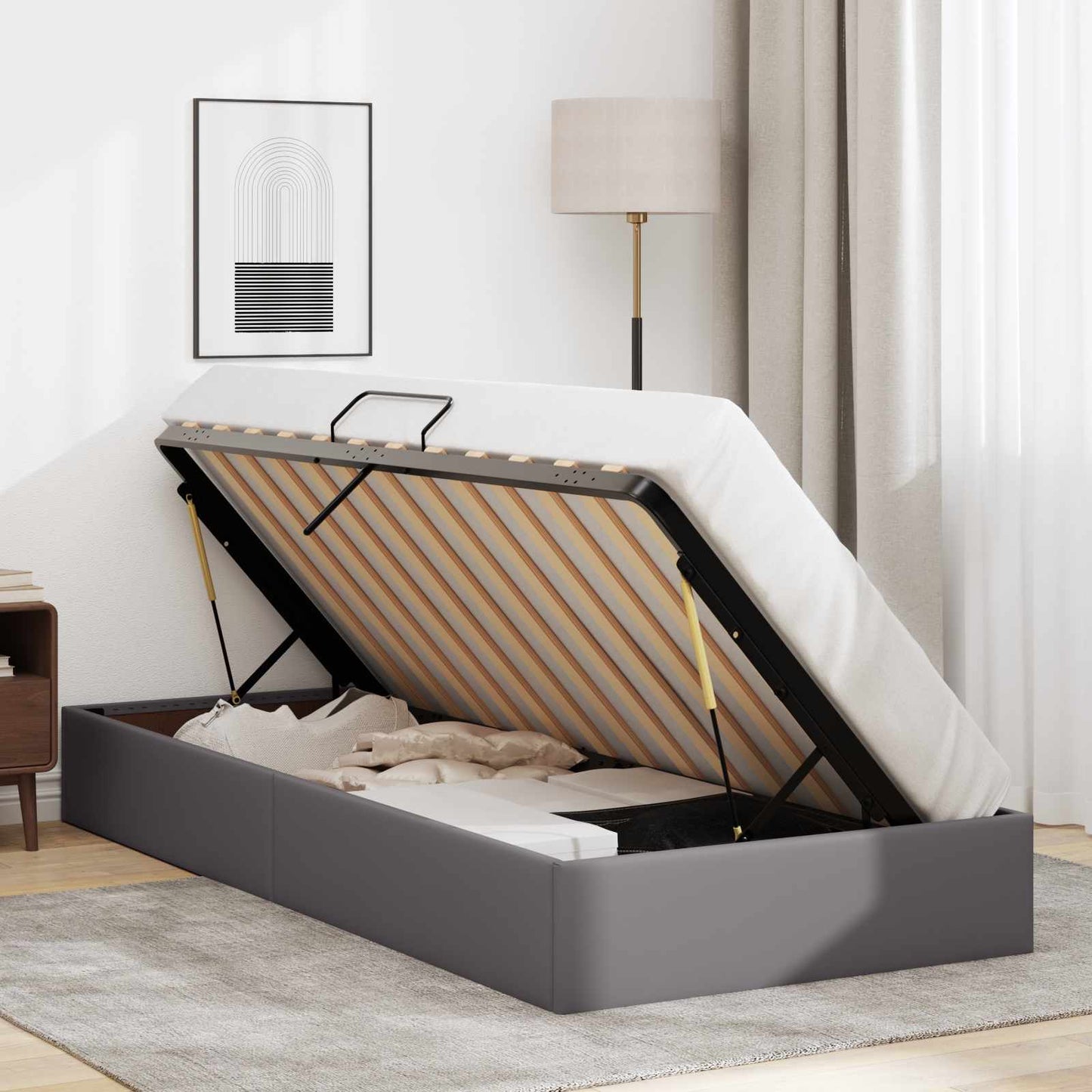 Letto ottomano Grigio 90 x 190 cm Pelle Sintetica | homemem39