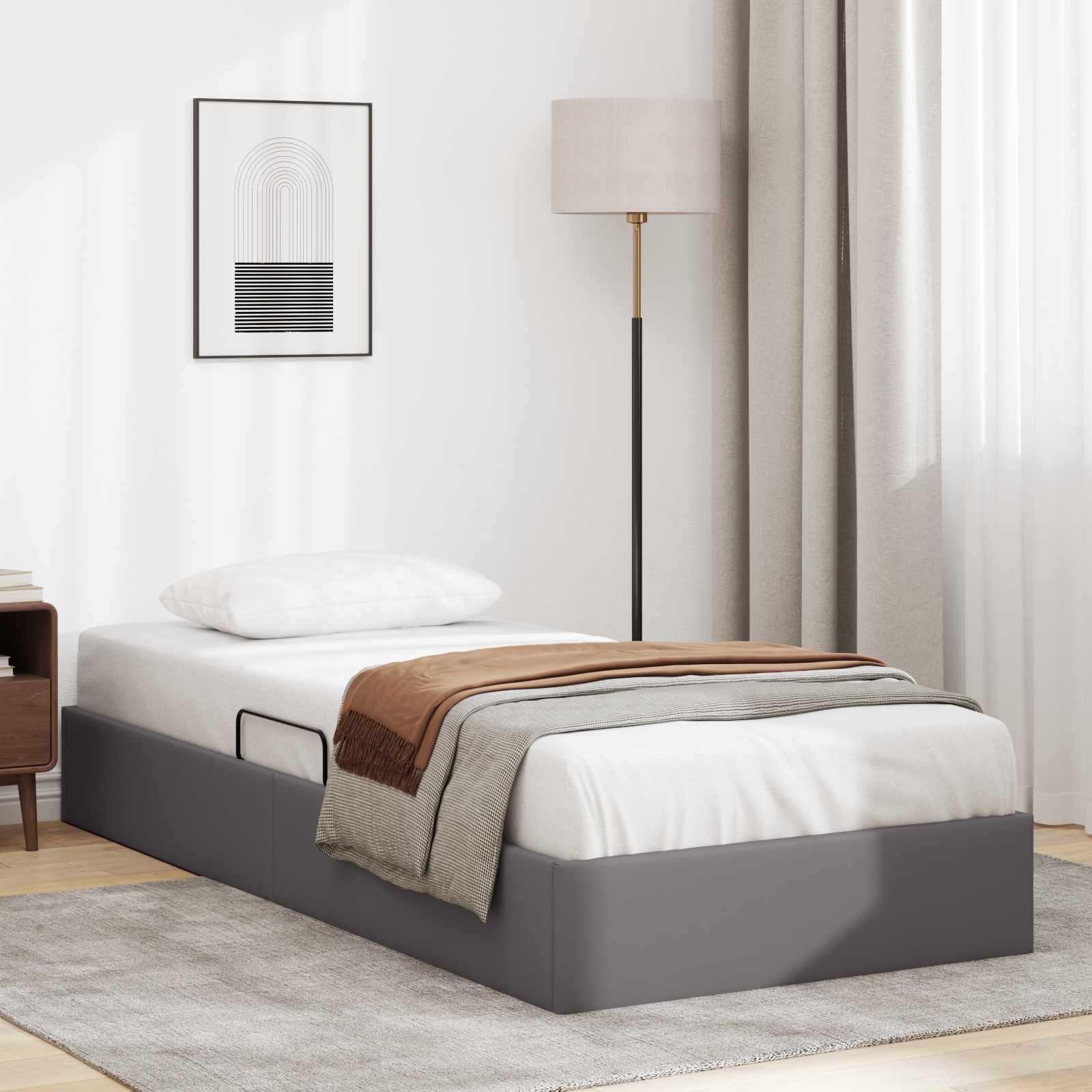 Letto ottomano Grigio 100 x 200 cm Pelle Sintetica | homemem39