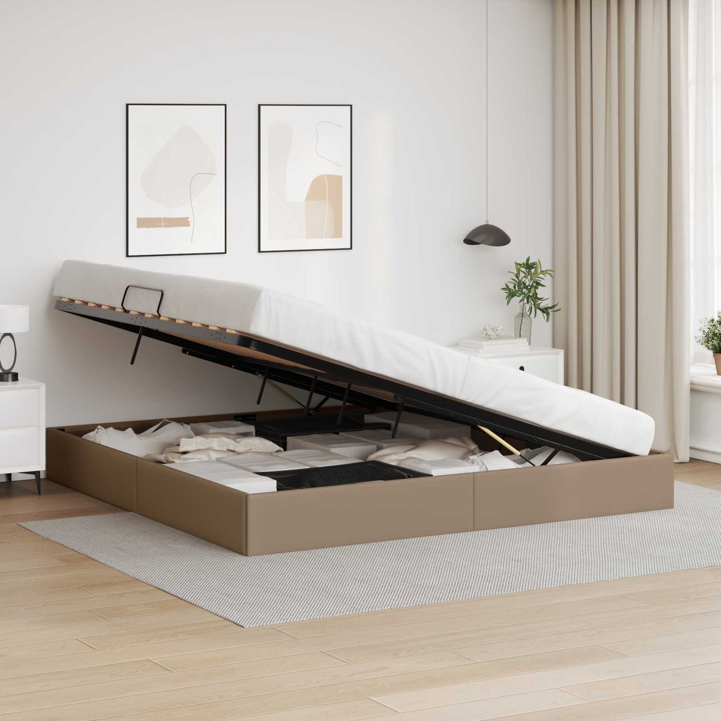 Letto ottomano Cappuccino 200 x 200 cm Pelle Sintetica | homemem39