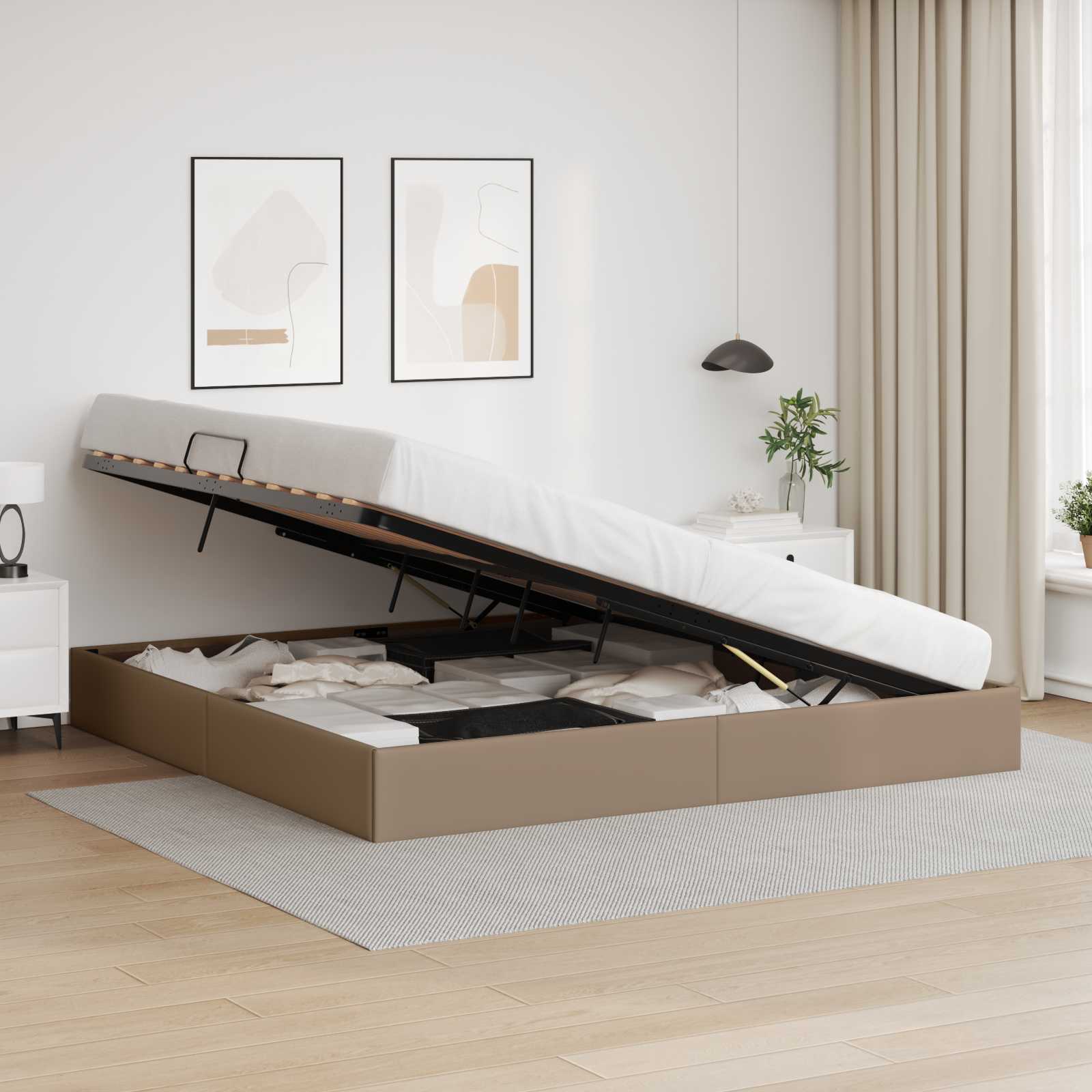 Letto ottomano Cappuccino 200 x 200 cm Pelle Sintetica | homemem39