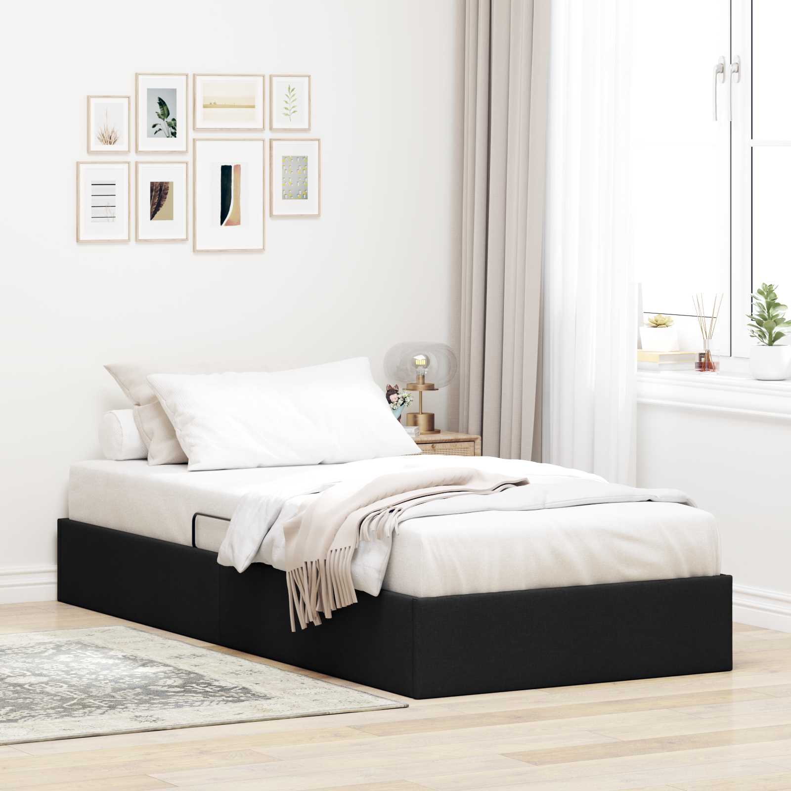 Letto ottomano con archiviazione Nero 90 x 190 cm Tessuto | homemem39