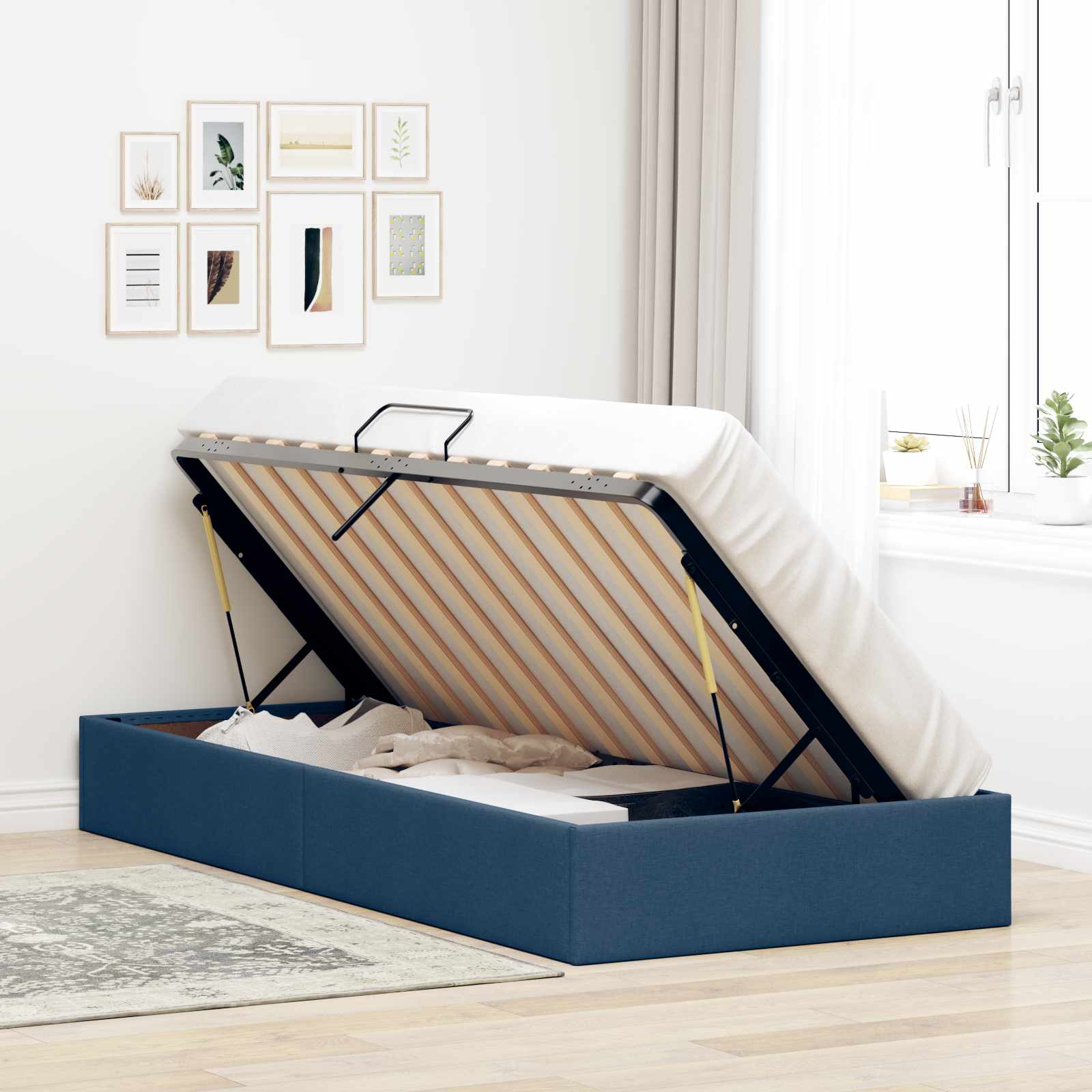 Letto ottomano con archiviazione Blu 90 x 190 cm Tessuto | homemem39