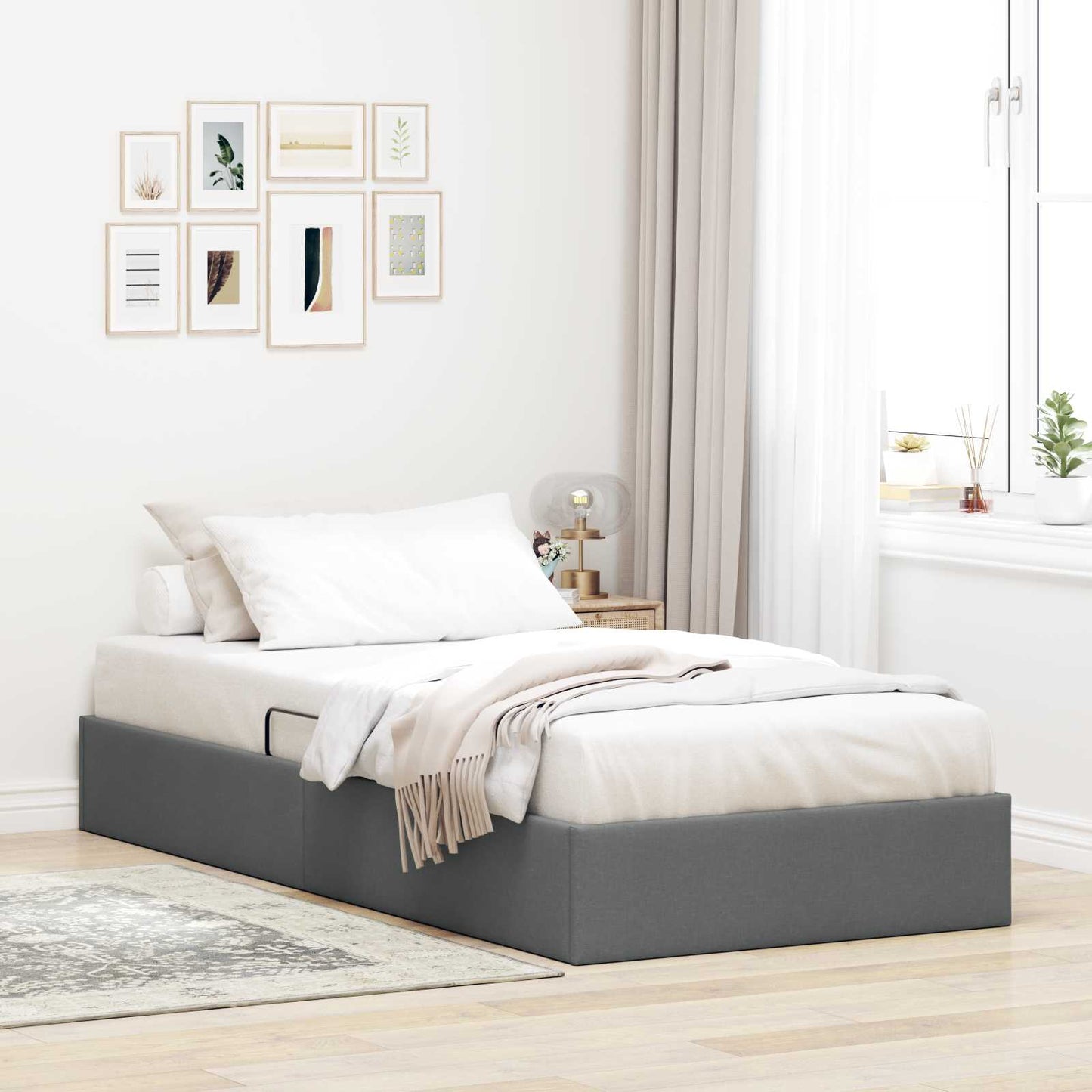 Letto ottomano Grigio scuro 90 x 200 cm Tessuto | homemem39