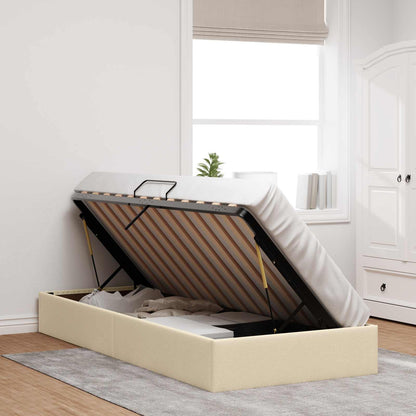 Letto ottomano con archiviazione Crema 90 x 200 cm Tessuto