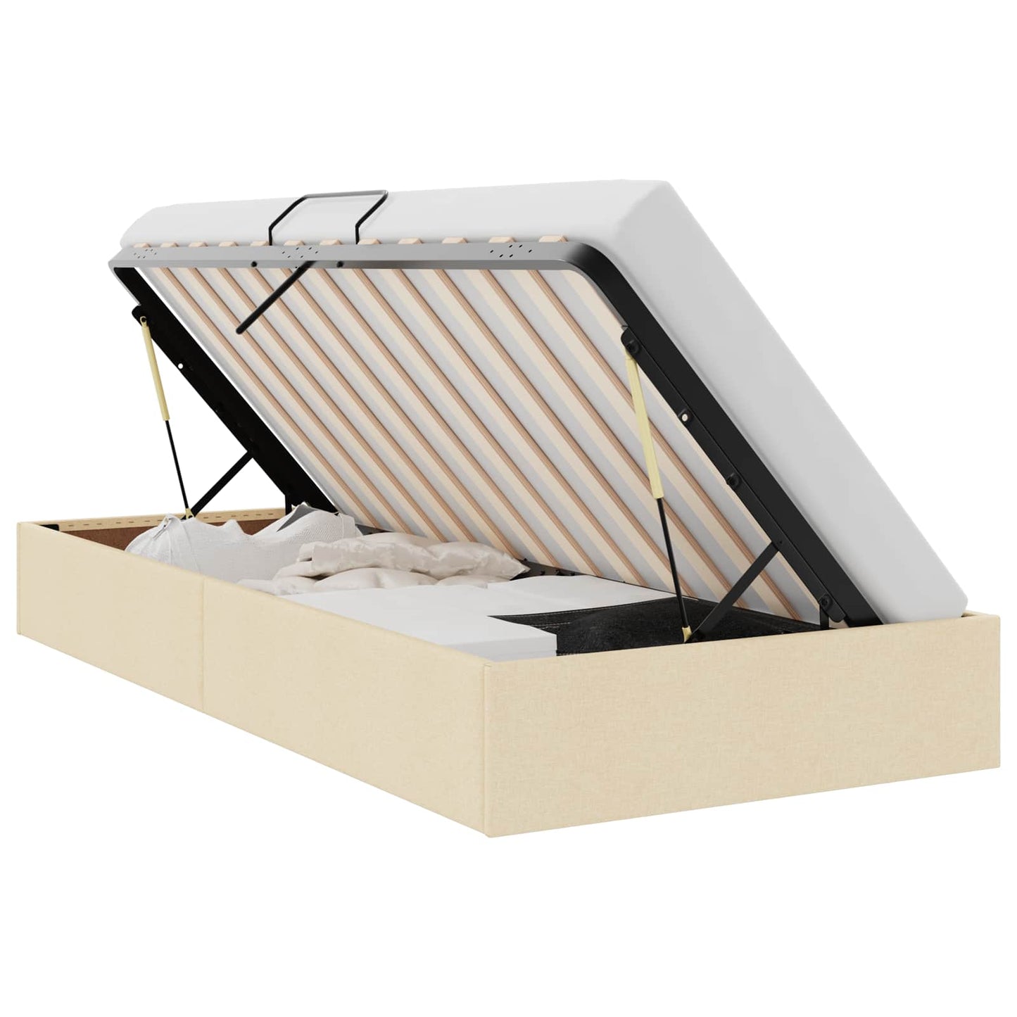 Letto ottomano con archiviazione Crema 90 x 200 cm Tessuto