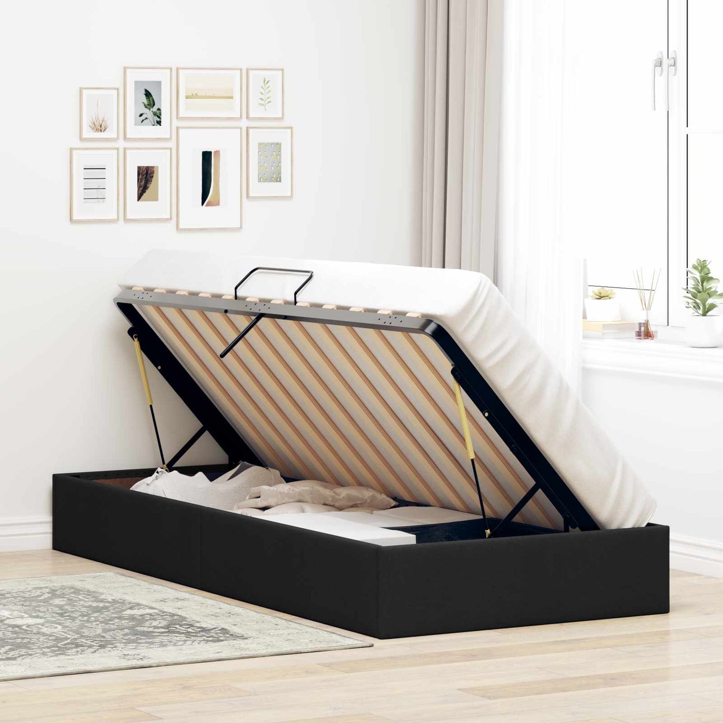 Letto ottomano con archiviazione Nero 100 x 200 cm Tessuto | homemem39