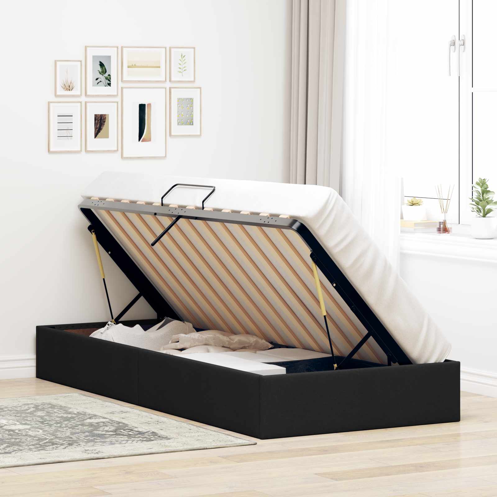 Letto ottomano con archiviazione Nero 100 x 200 cm Tessuto | homemem39