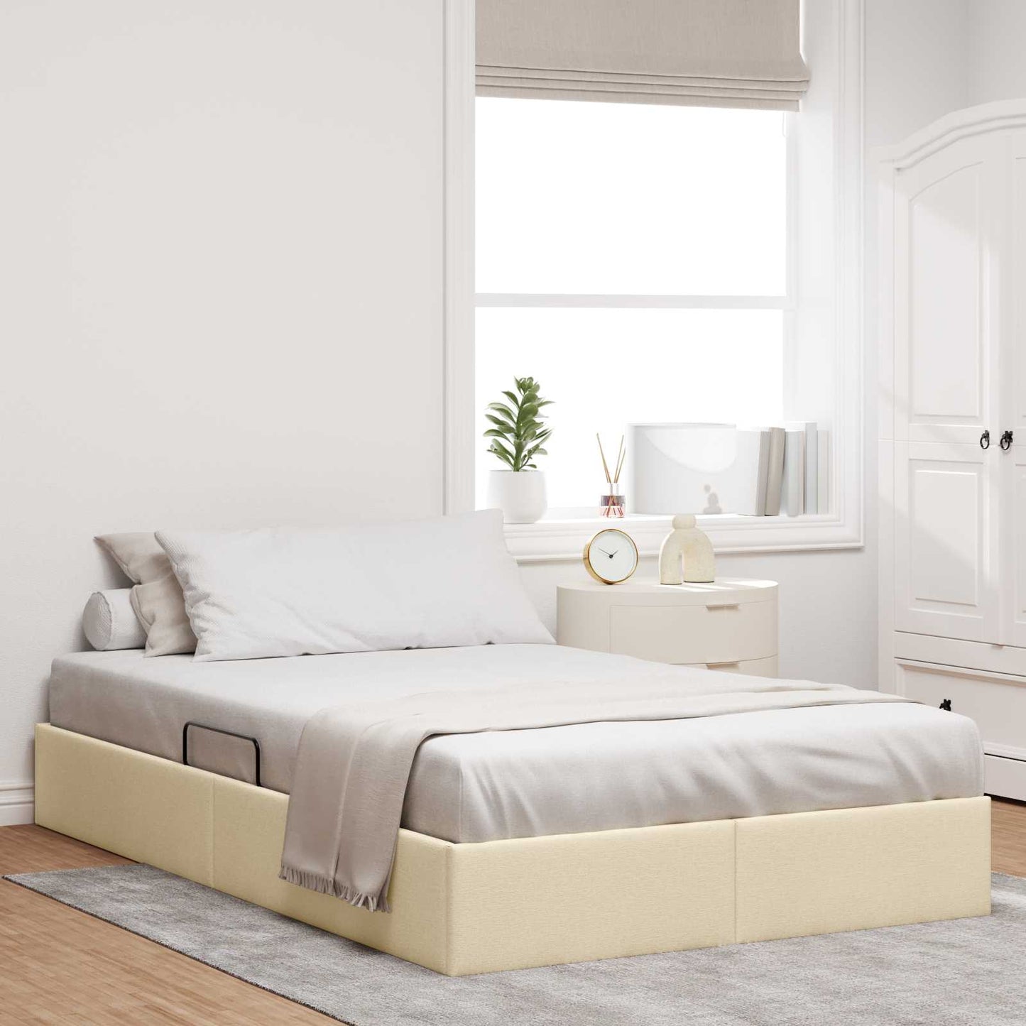Letto ottomano con archiviazione Crema 120 x 200 cm Tessuto | homemem39
