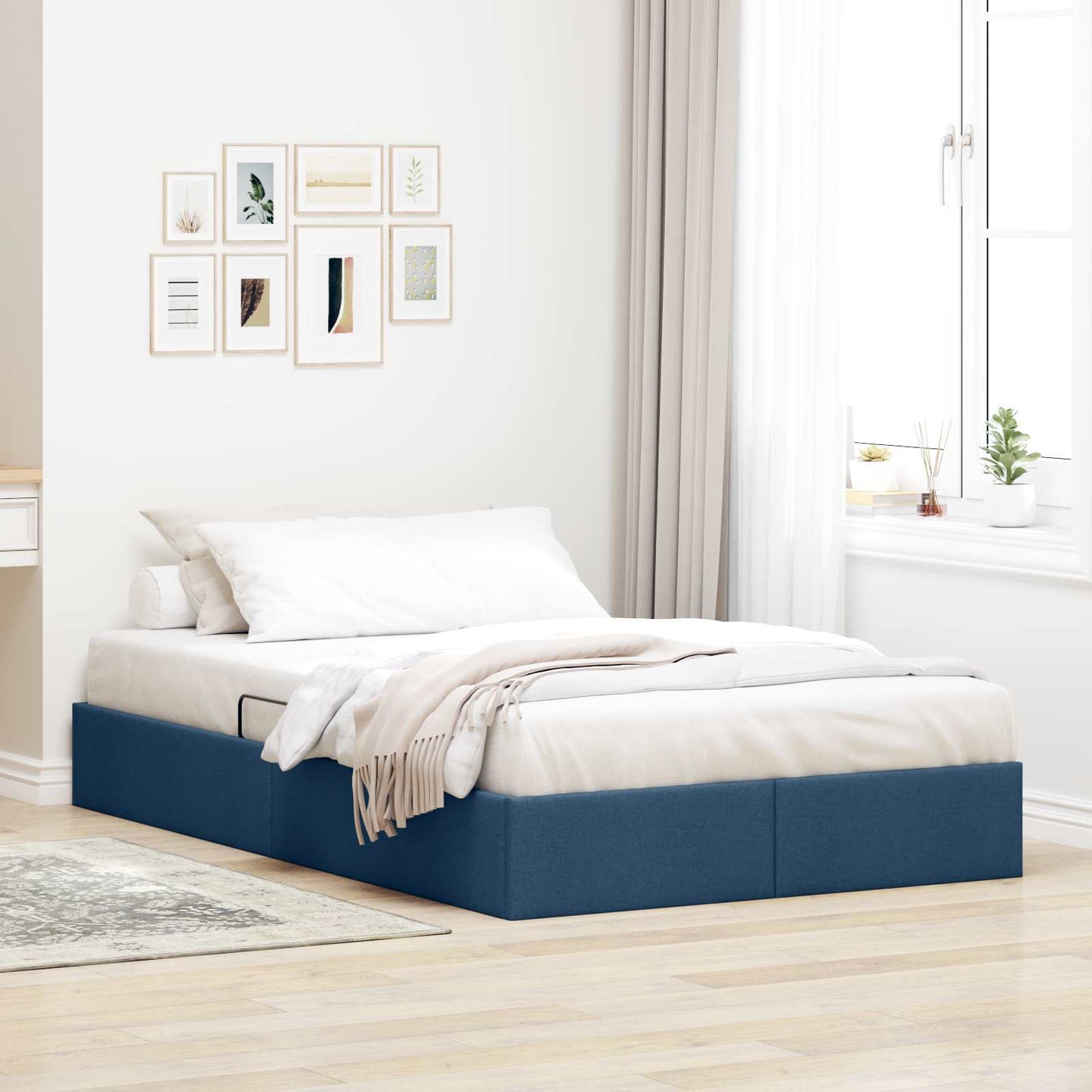 Letto ottomano con archiviazione Blu 120 x 200 cm Tessuto | homemem39