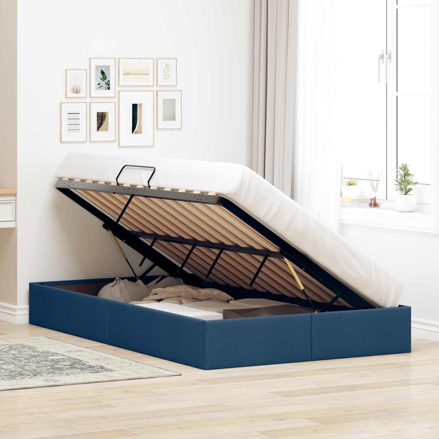 Letto ottomano con archiviazione Blu 120 x 200 cm Tessuto | homemem39