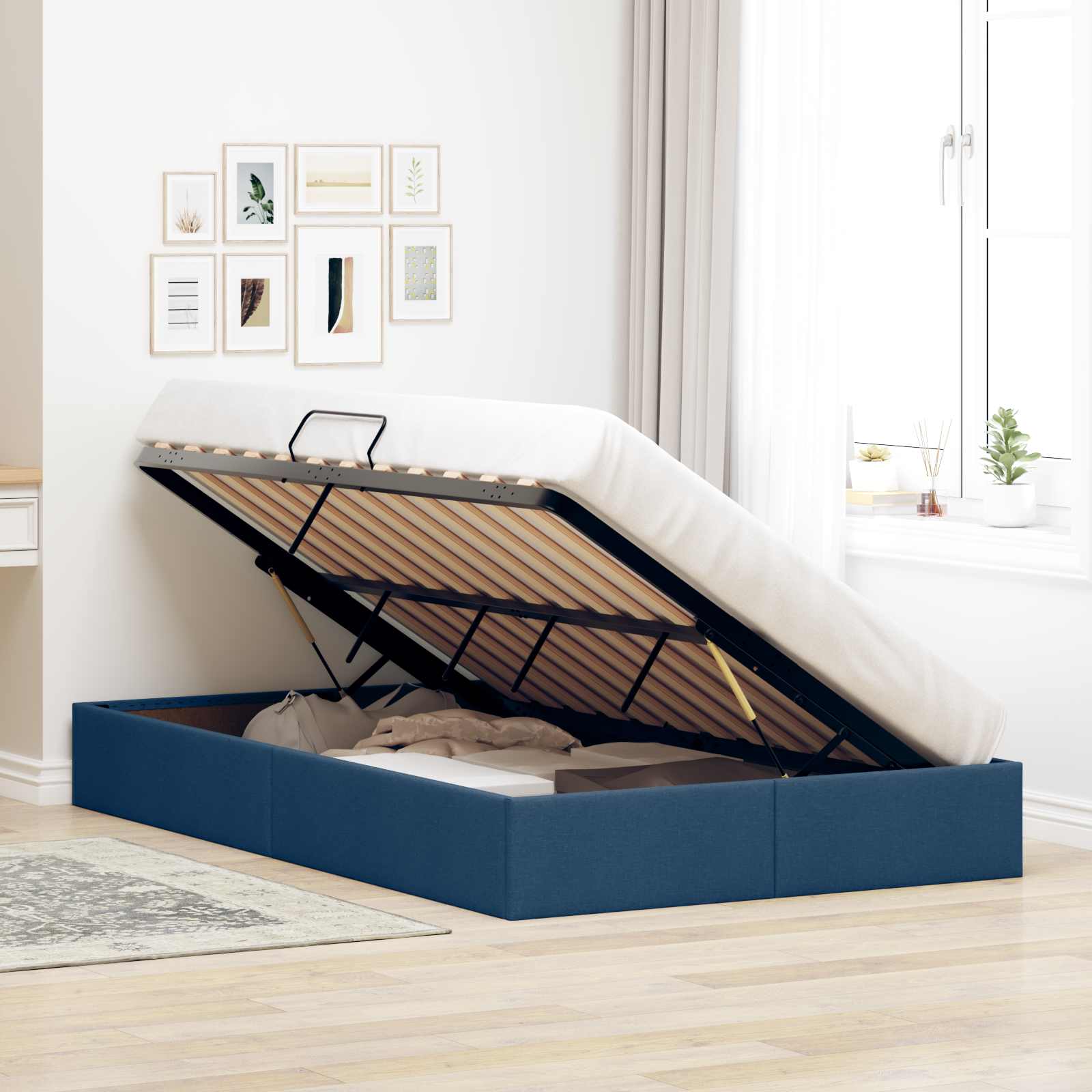 Letto ottomano con archiviazione Blu 120 x 200 cm Tessuto | homemem39