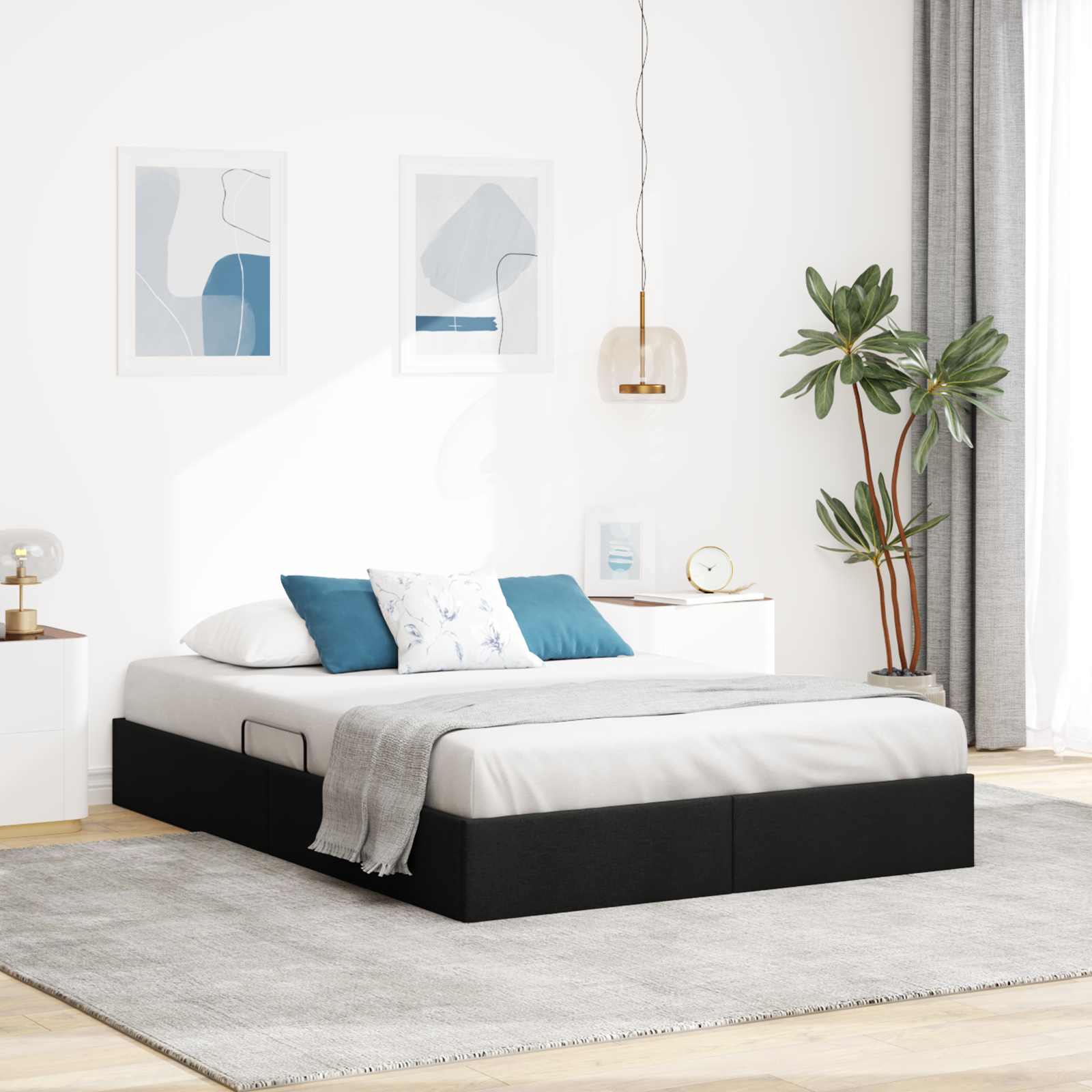 Letto ottomano con archiviazione Nero 140 x 190 cm Tessuto | homemem39