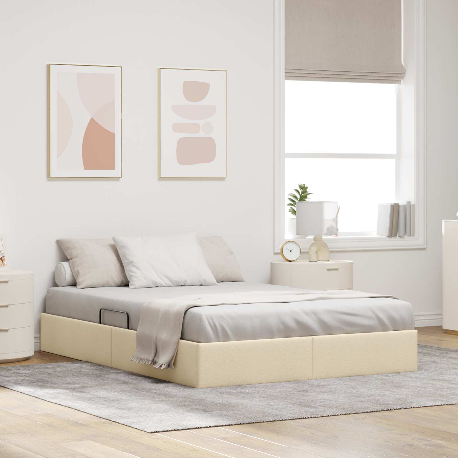 Letto ottomano con archiviazione Crema 140 x 190 cm Tessuto | homemem39