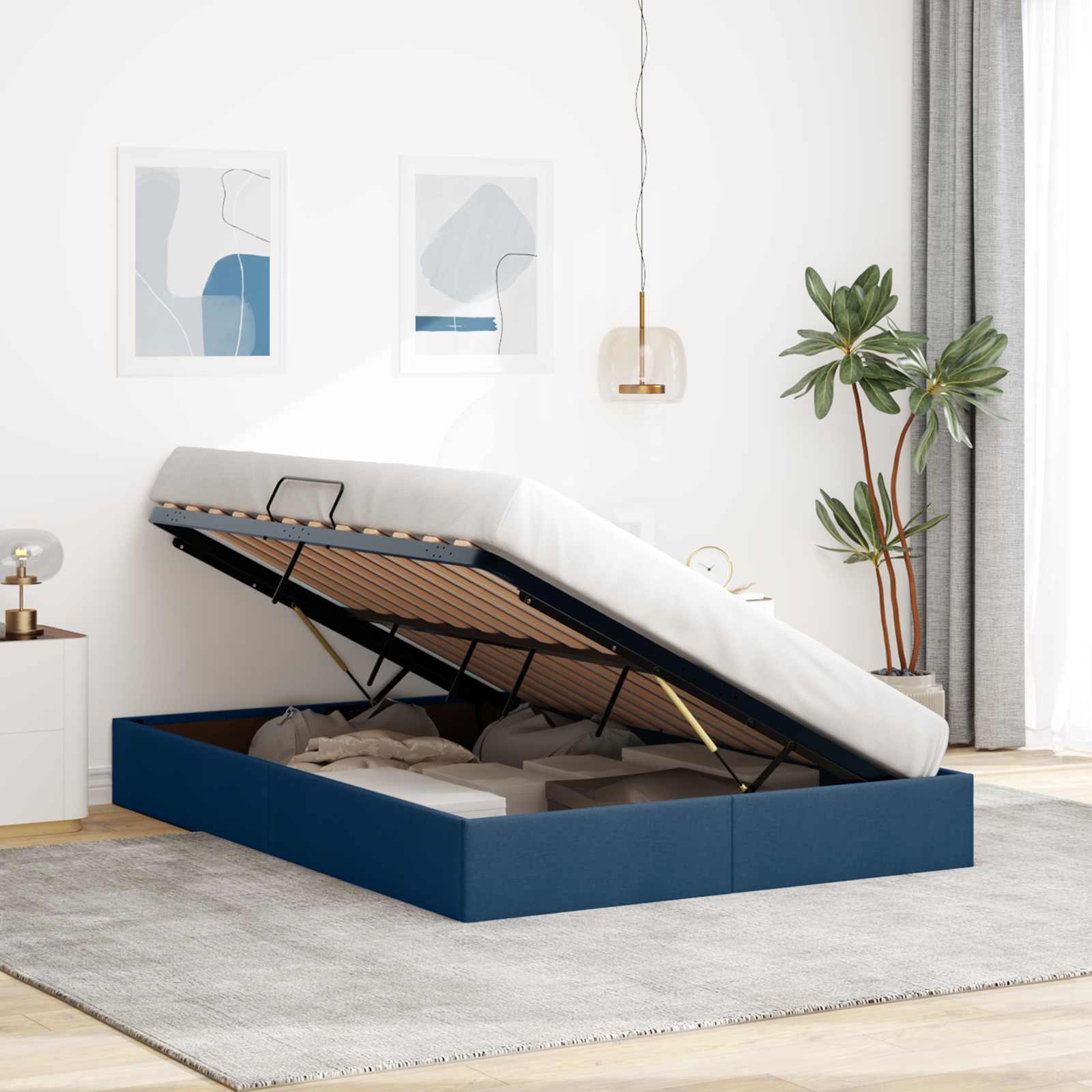 Letto ottomano con archiviazione Blu 140 x 190 cm Tessuto | homemem39