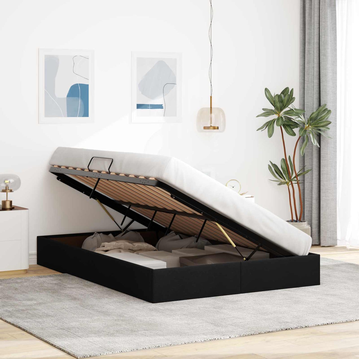 Letto ottomano con archiviazione Nero 140 x 200 cm Tessuto | homemem39