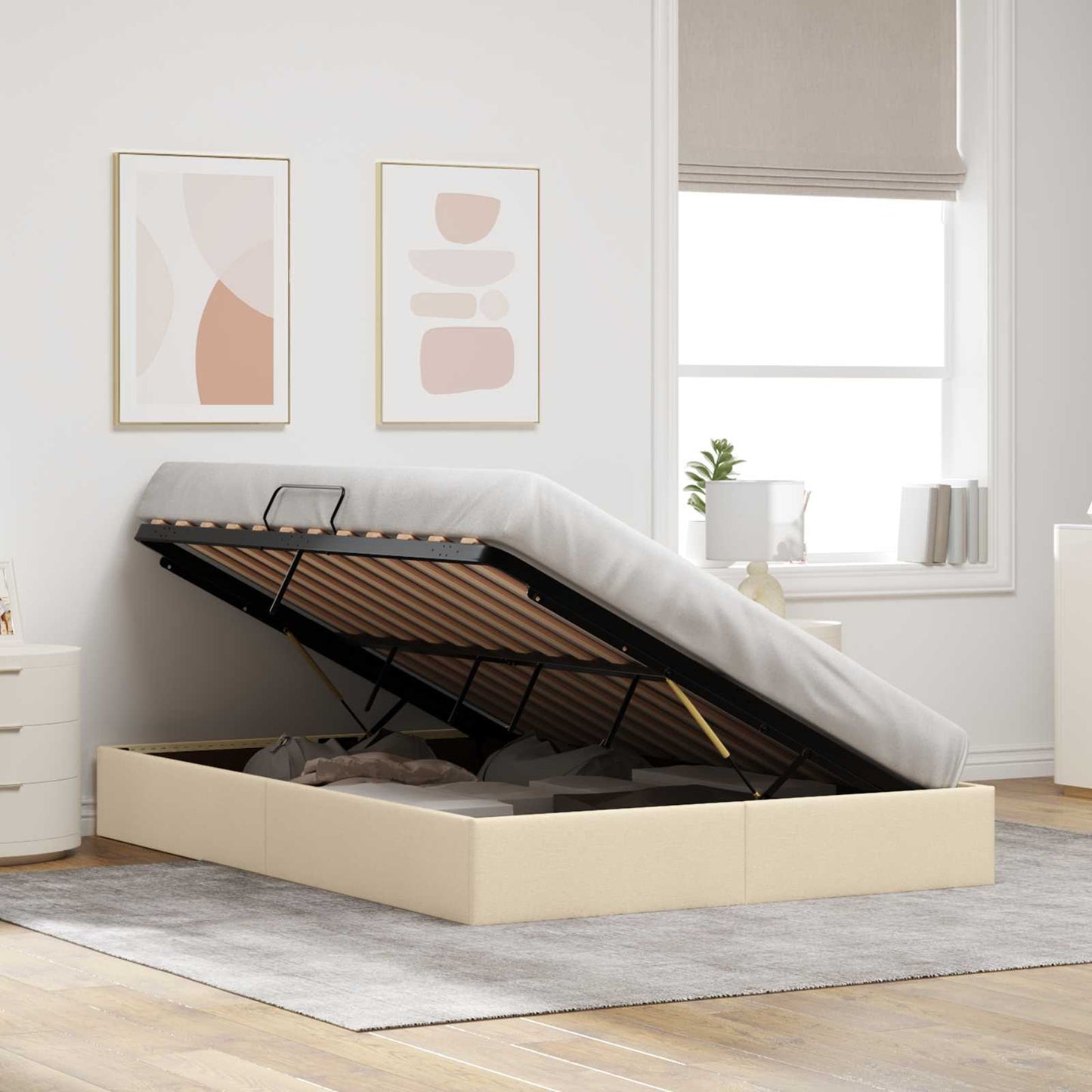 Letto ottomano con archiviazione Crema 140 x 200 cm Tessuto | homemem39
