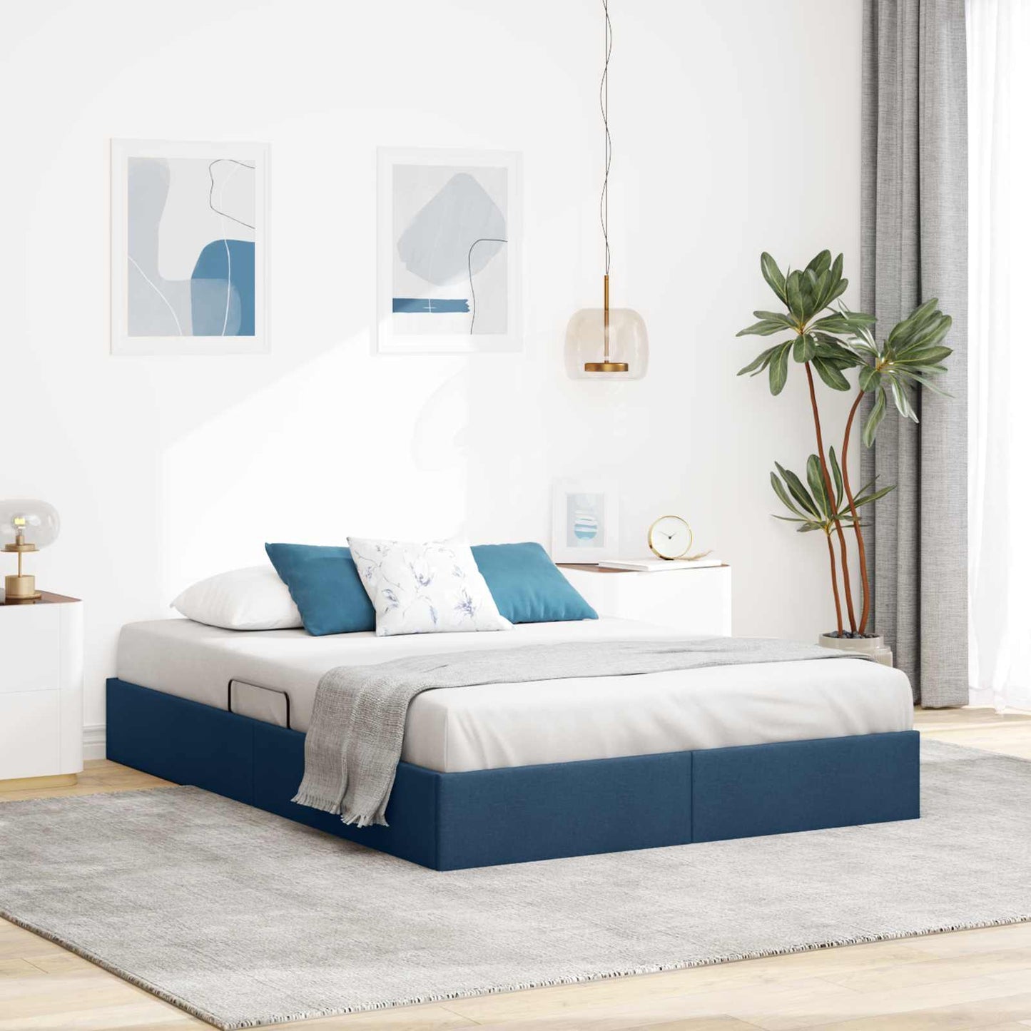 Letto ottomano con archiviazione Blu 140 x 200 cm Tessuto | homemem39