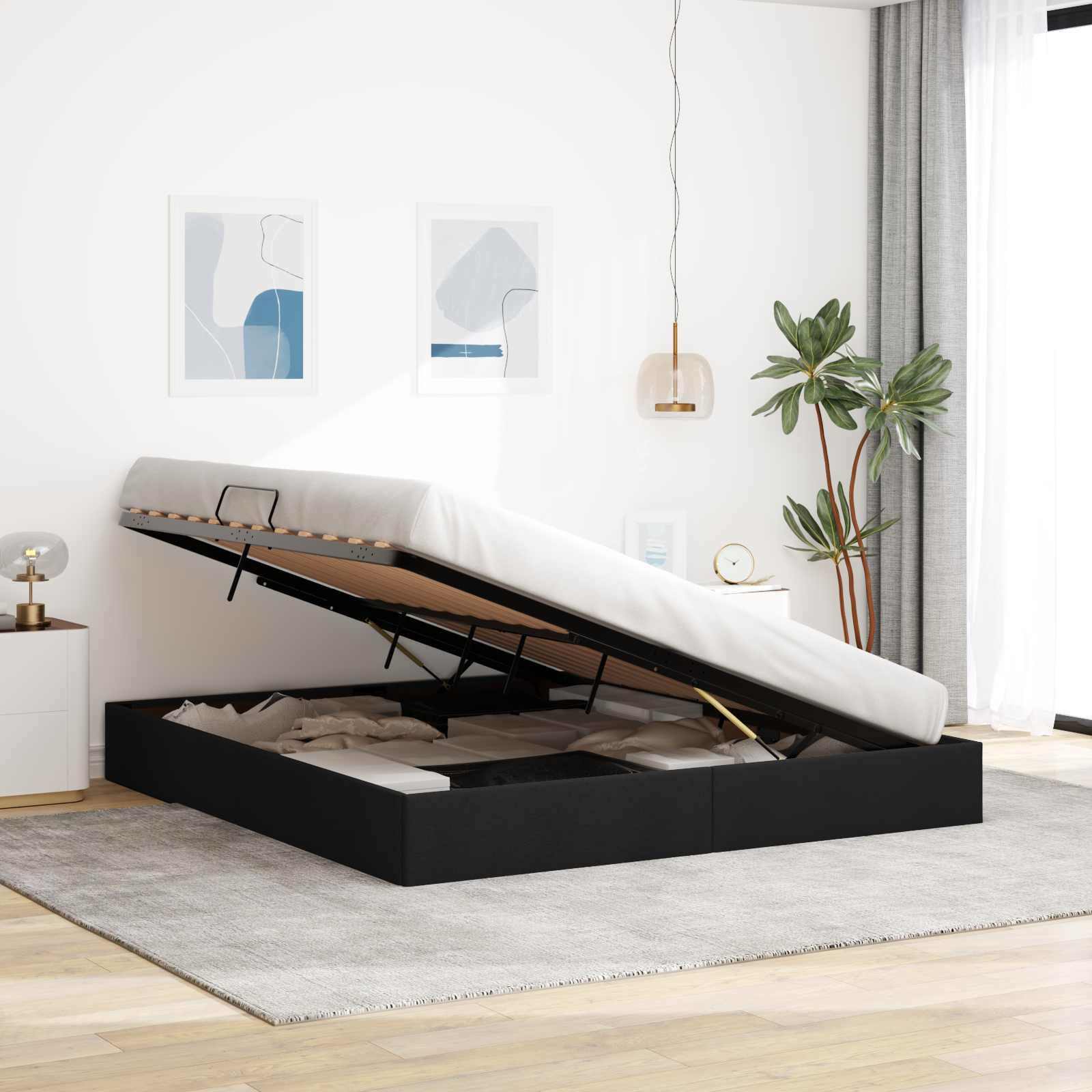 Letto ottomano con archiviazione Nero 180 x 200 cm Tessuto | homemem39