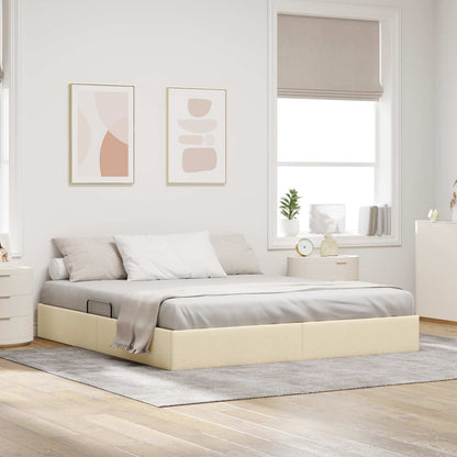 Letto ottomano con archiviazione Crema 180 x 200 cm Tessuto