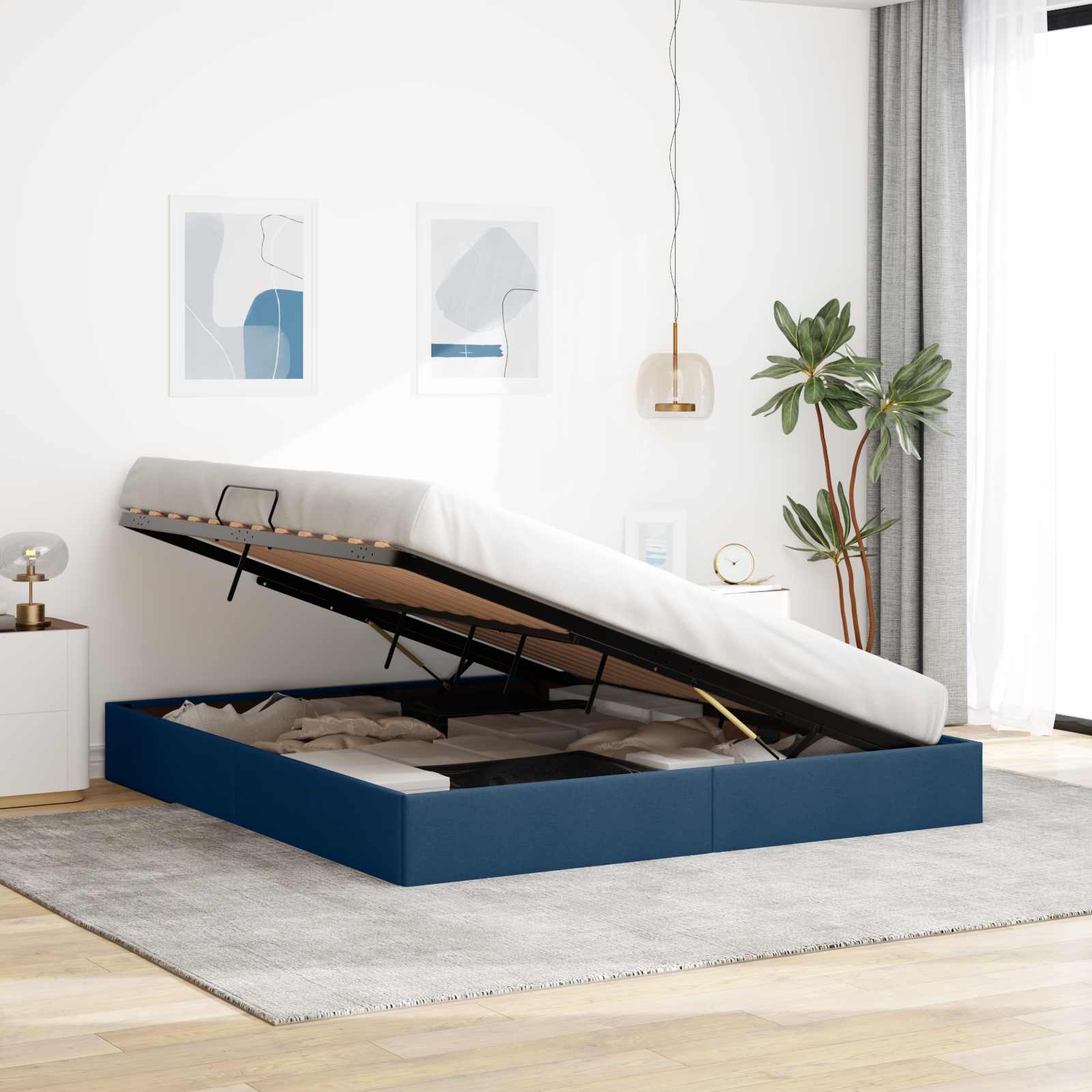 Letto ottomano con archiviazione Blu 180 x 200 cm Tessuto | homemem39