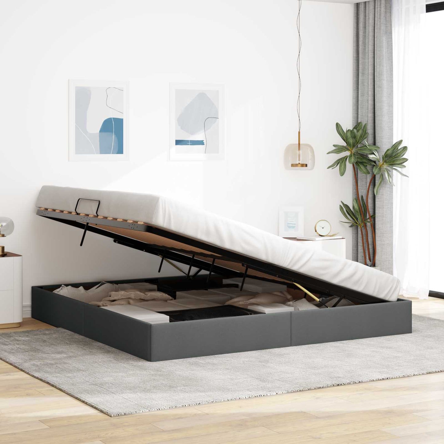 Letto ottomano Grigio scuro 200 x 200 cm Tessuto | homemem39