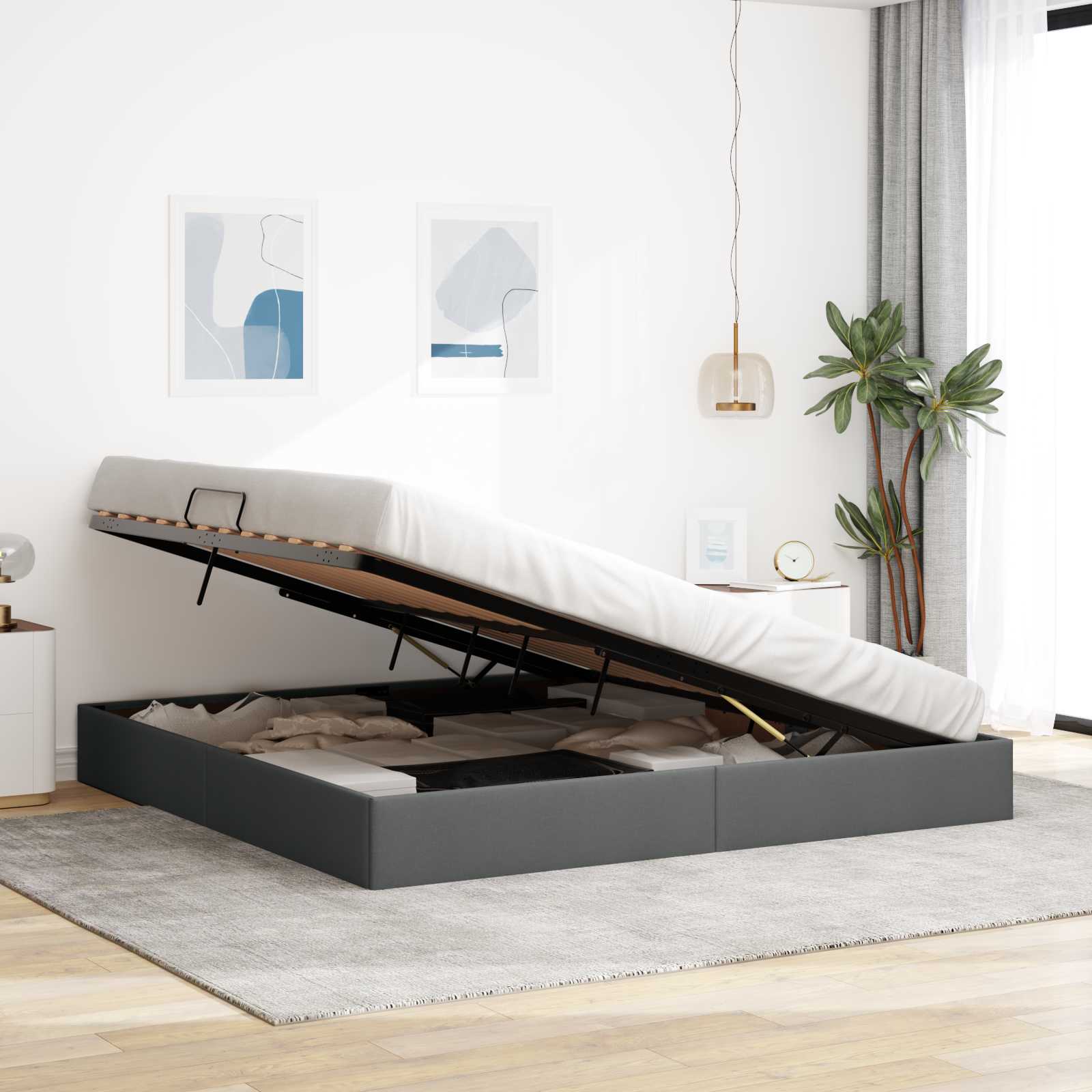 Letto ottomano Grigio scuro 200 x 200 cm Tessuto | homemem39