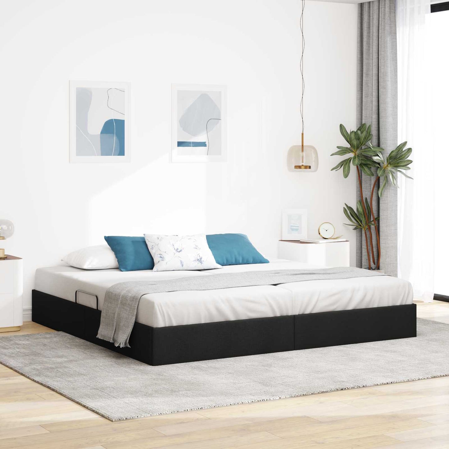 Letto ottomano con archiviazione Nero 200 x 200 cm Tessuto | homemem39