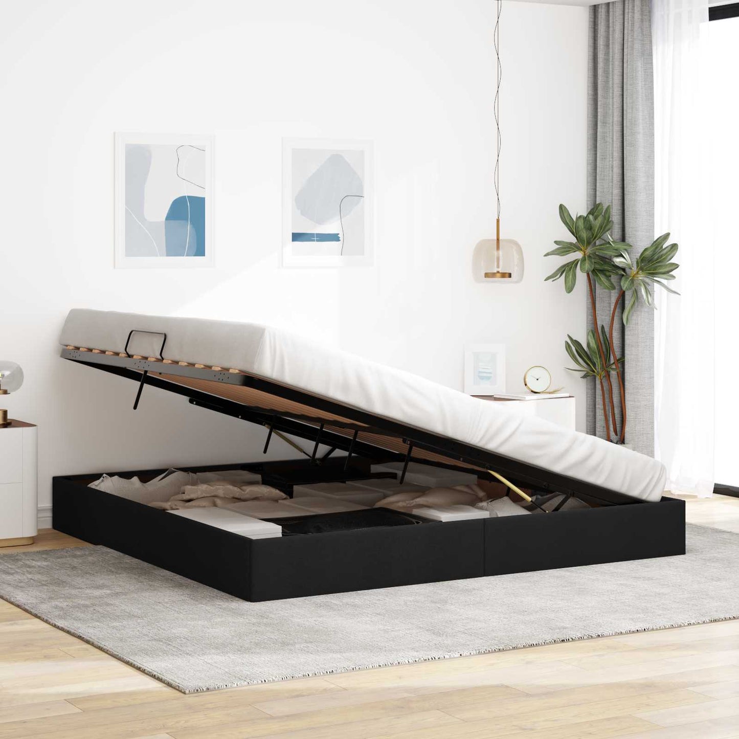 Letto ottomano con archiviazione Nero 200 x 200 cm Tessuto | homemem39