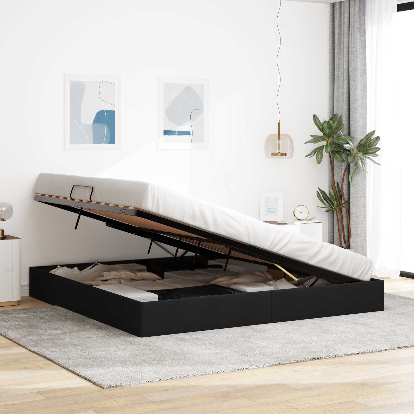 Letto ottomano con archiviazione Nero 200 x 200 cm Tessuto | homemem39