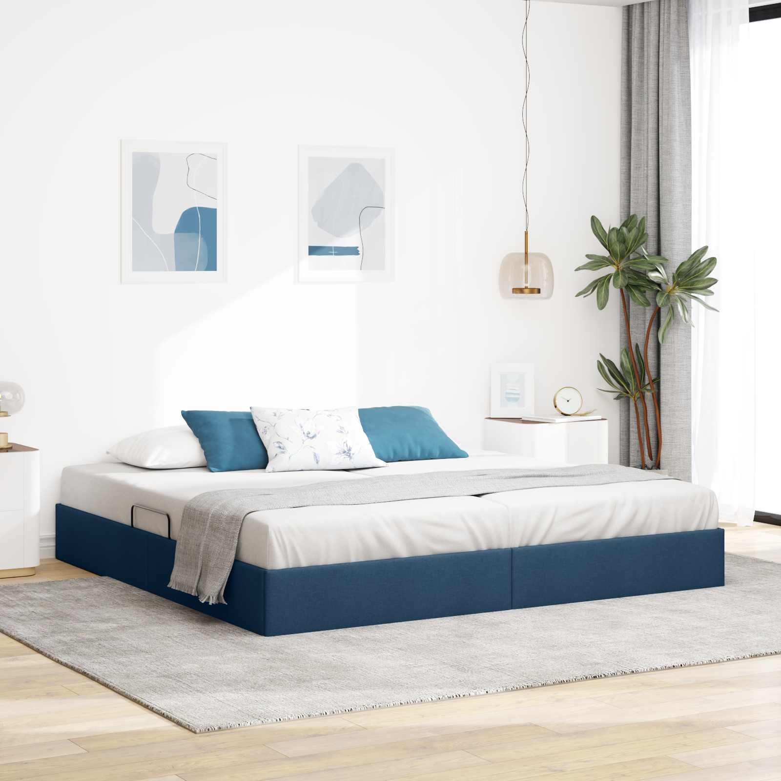 Letto ottomano con archiviazione Blu 200 x 200 cm Tessuto | homemem39