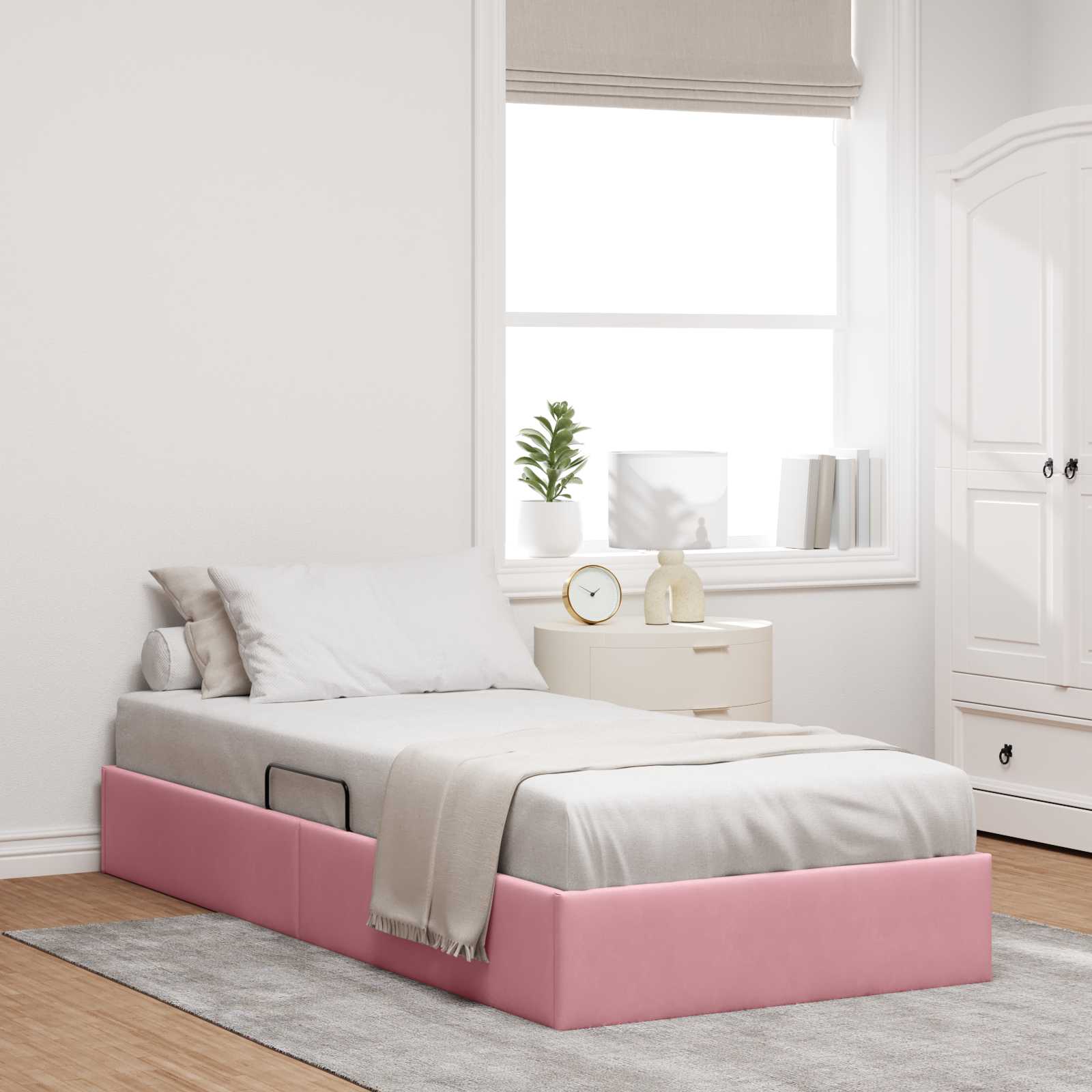 Letto ottomano con archiviazione Rosa 90 x 190 cm Velluto | homemem39
