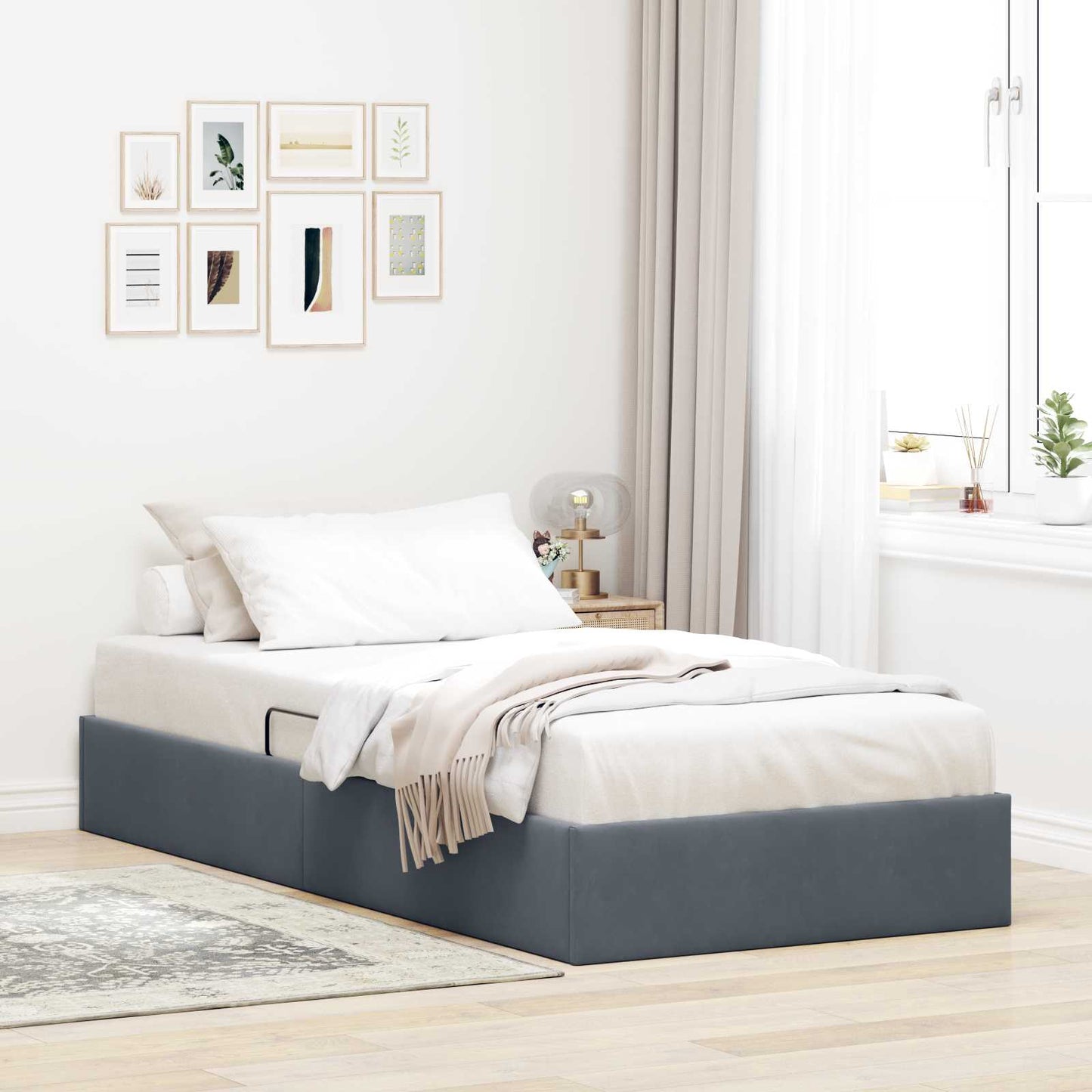 Letto ottomano Grigio Scuro 90 x 200 cm Velluto | homemem39