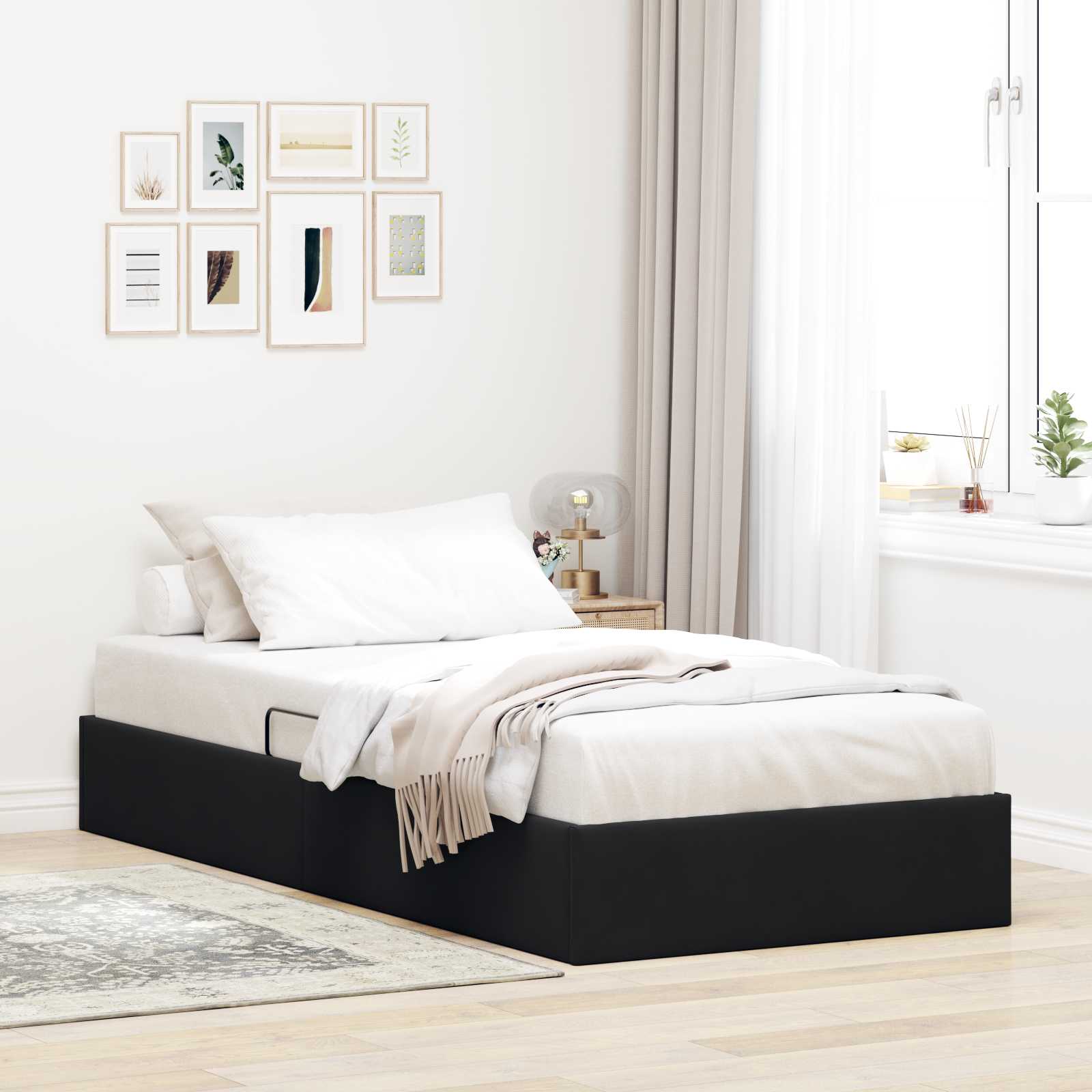 Letto ottomano con archiviazione Nero 90 x 200 cm Velluto | homemem39