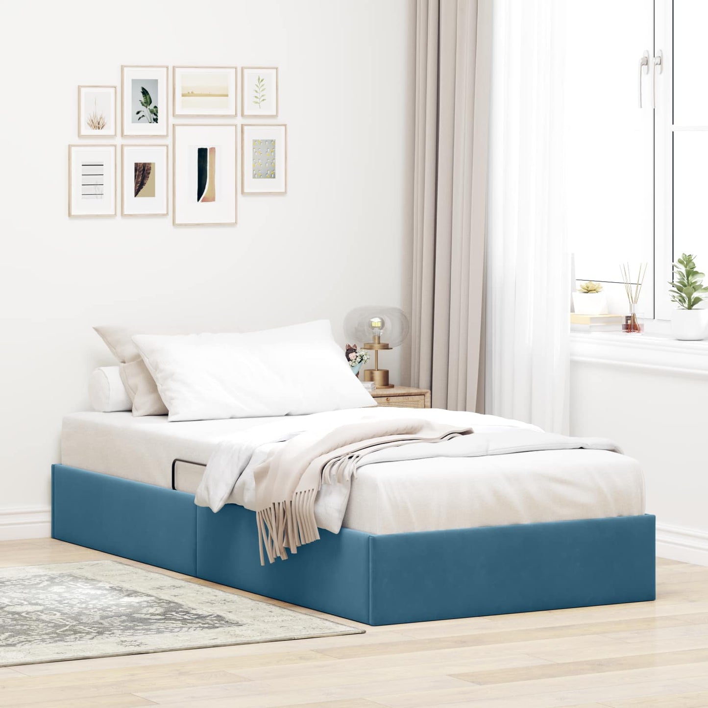 Letto ottomano con archiviazione Blu Scuro 90 x 200 cm Velluto | homemem39