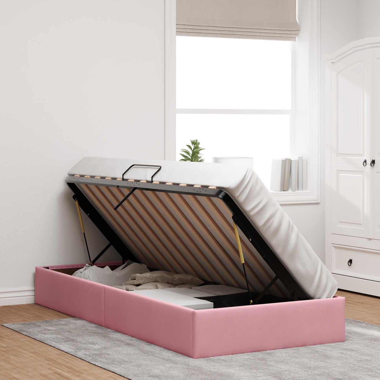 Letto ottomano con archiviazione Rosa 100 x 200 cm Velluto | homemem39