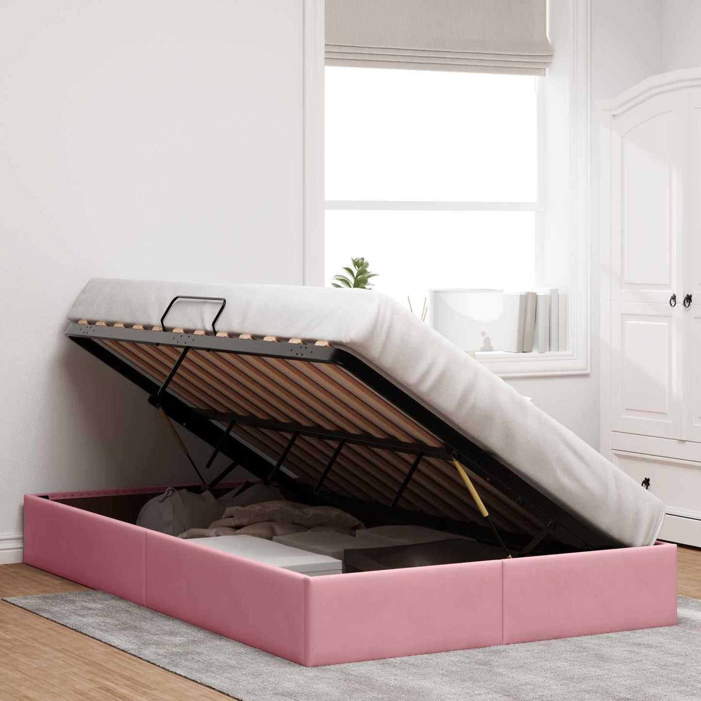 Letto ottomano con archiviazione Rosa 120 x 200 cm Velluto | homemem39