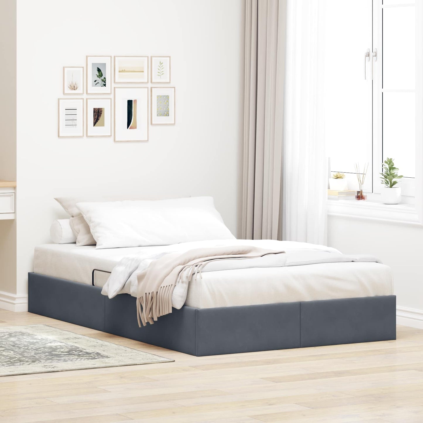 Letto ottomano Grigio Scuro 120 x 200 cm Velluto