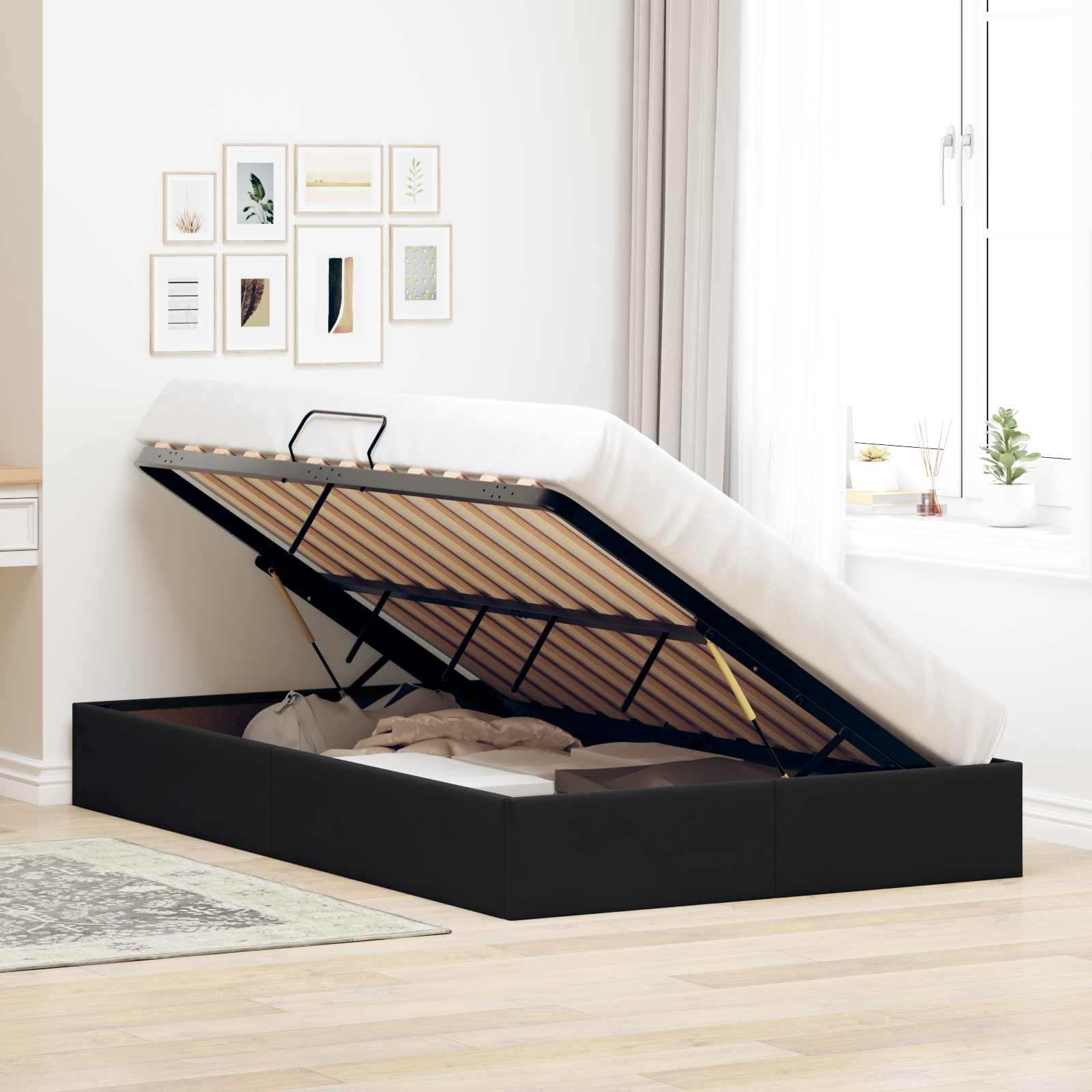 Letto ottomano con archiviazione Nero 120 x 200 cm Velluto | homemem39