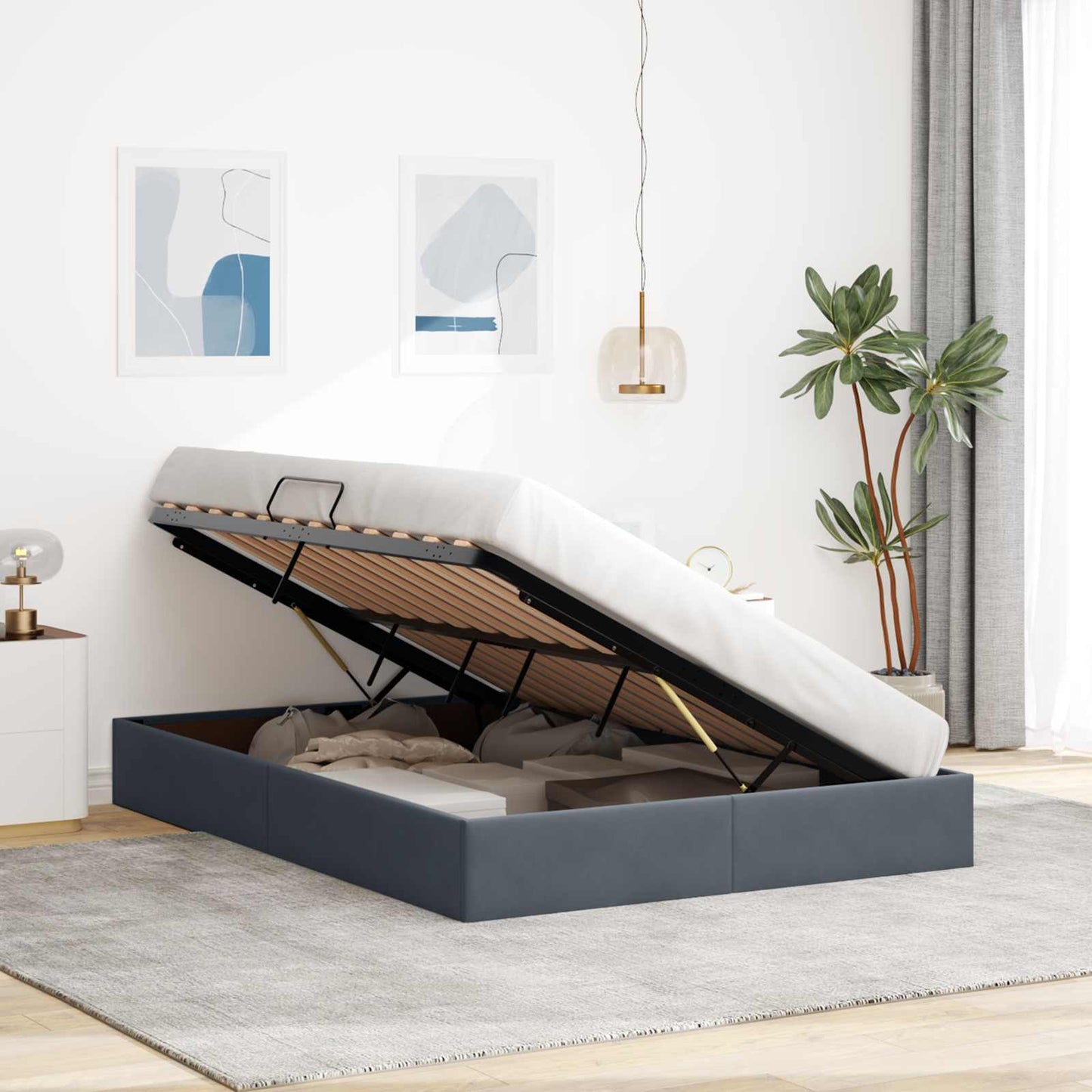 Letto ottomano Grigio Scuro 140 x 190 cm Velluto | homemem39