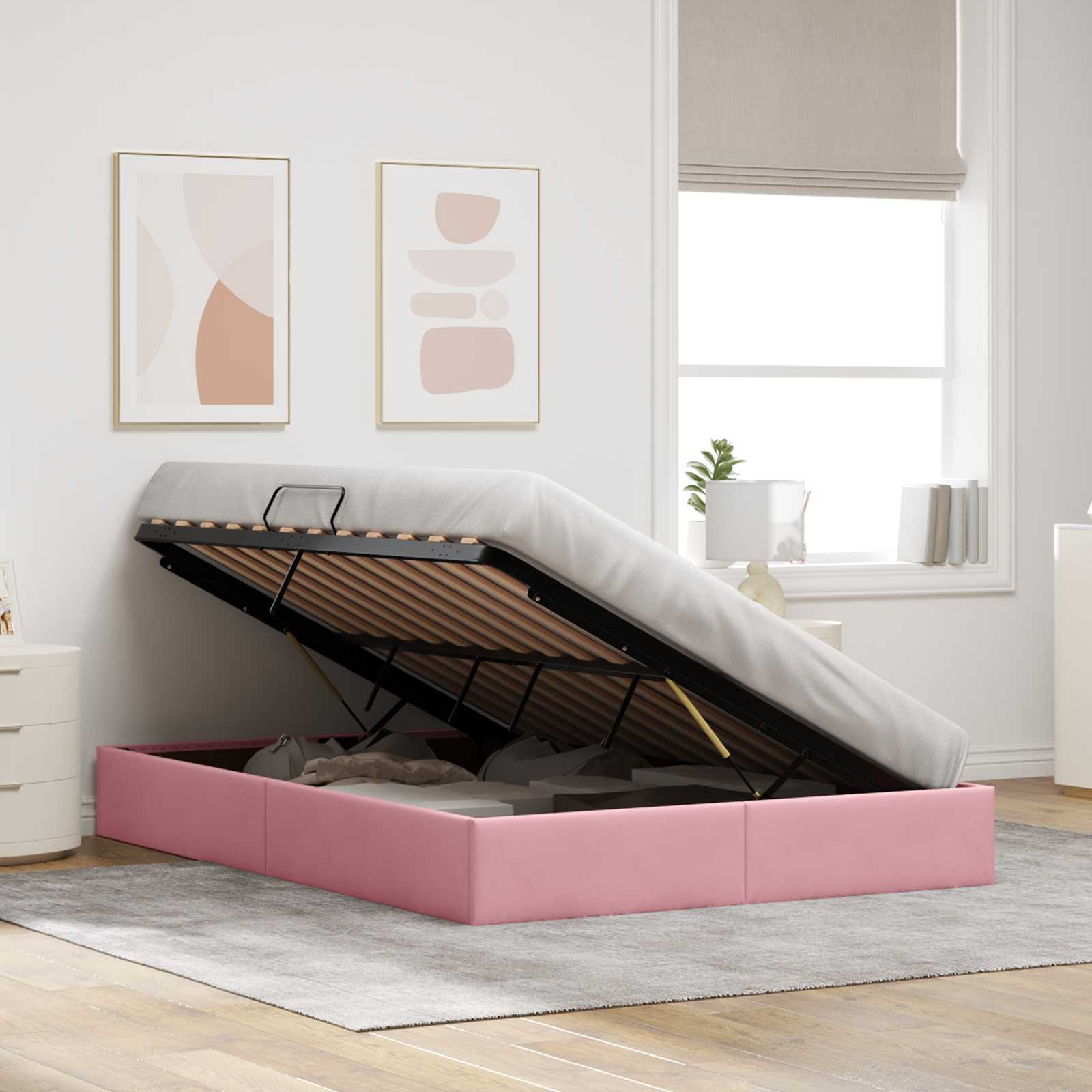 Letto ottomano con archiviazione Rosa 140 x 190 cm Velluto | homemem39